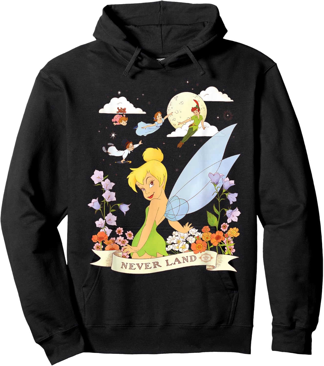 Disney Peter Pan Tinker Bell Never Land Flowers and Flight Hoodie - Hoodie | Black