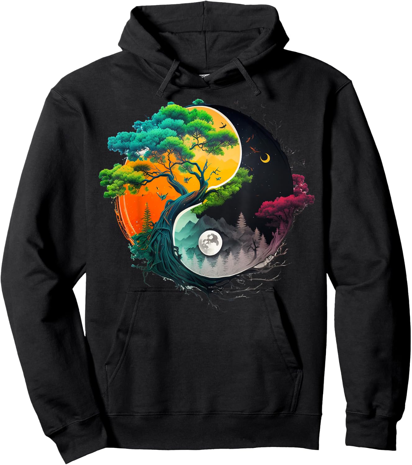 Nature Taoism Yin Yang Symbol on Zen Taijitu Yin Yang Hoodie - Hoodie | Black