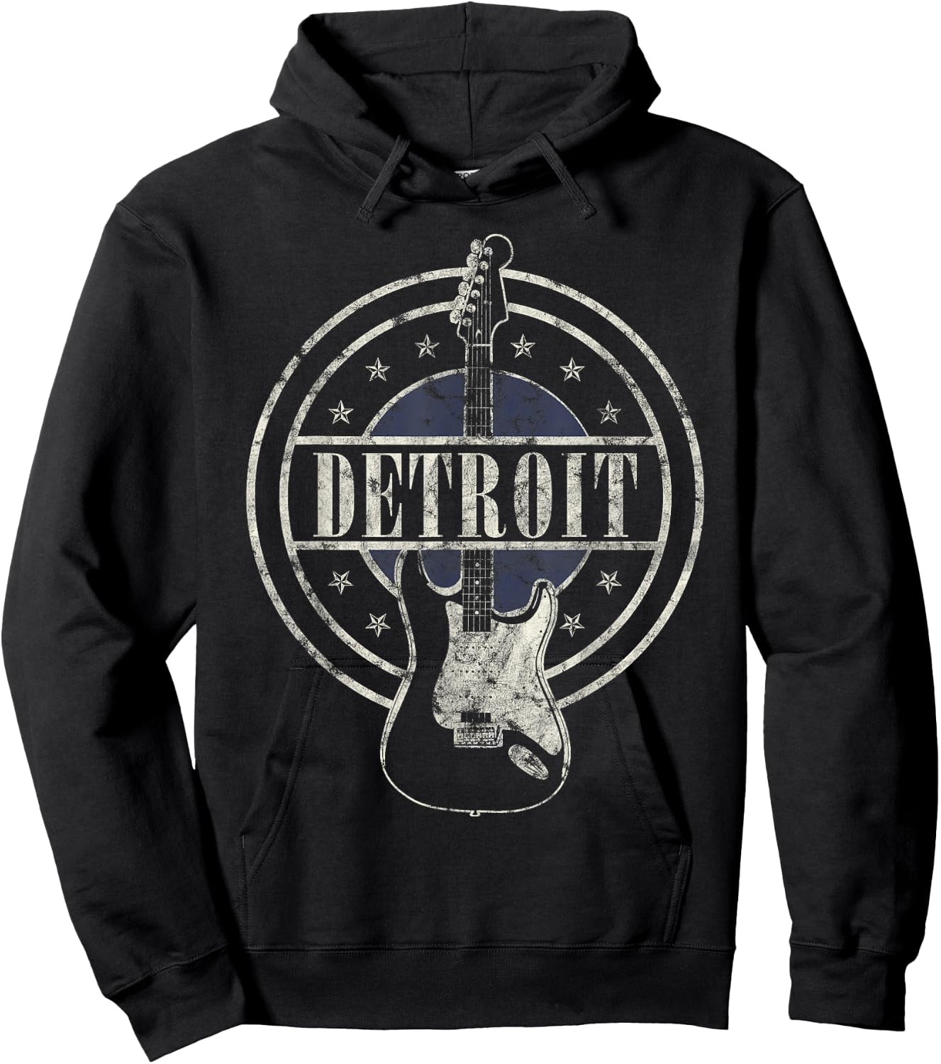 Vintage Detroit Souvenir Rock and Roll Guitar Player Hoodie - Hoodie | Black