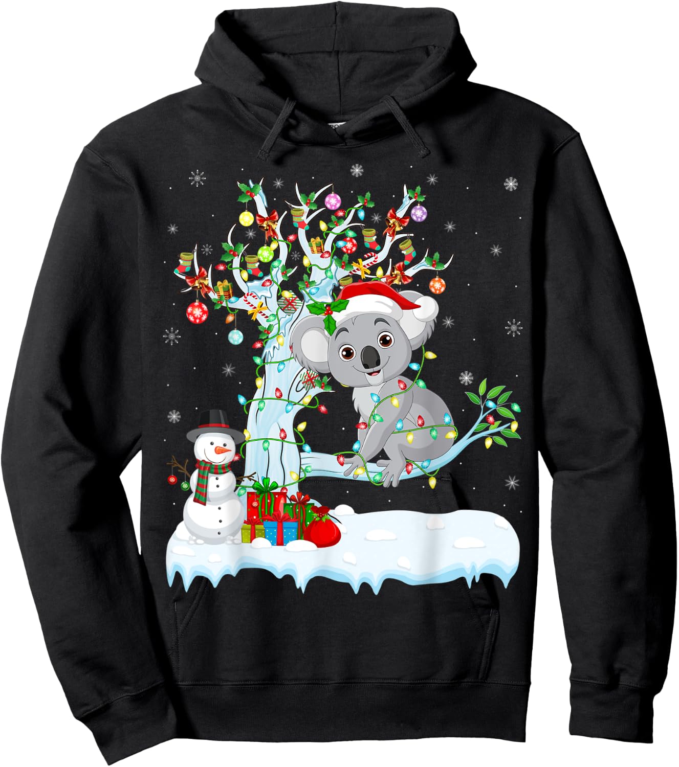 Koala Xmas Element Tree Lighting Koala Christmas Hoodie - Hoodie | Black