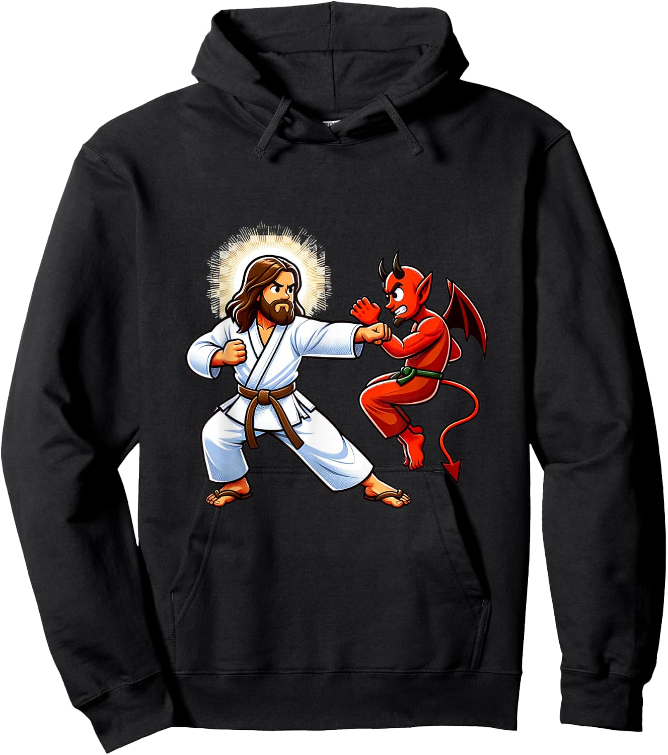 Jesus Defeating the Devil Funny Karate Hoodie - Hoodie | Black
