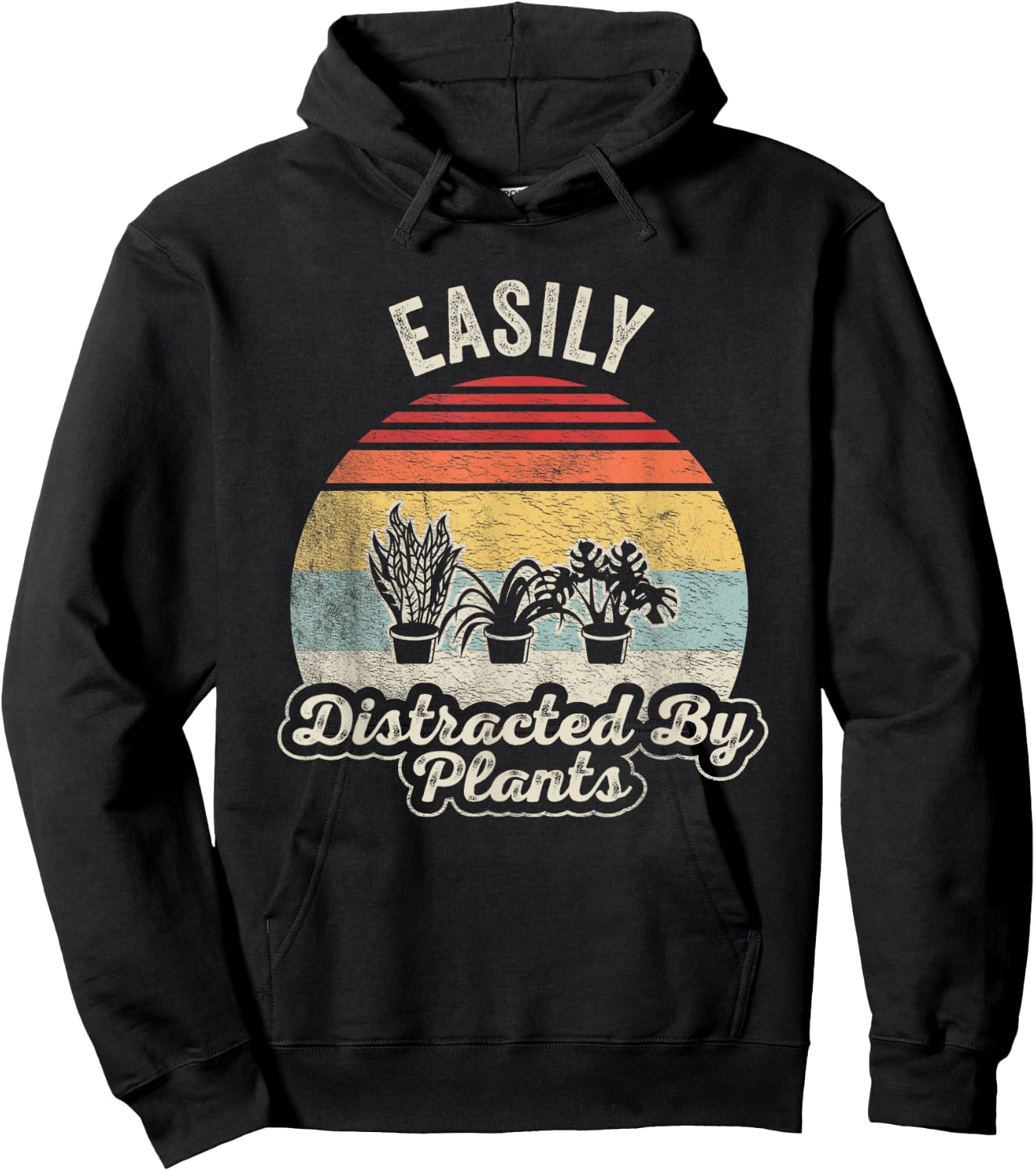 Retro Vintage Easily Distracted By Plants Gardening Hoodie - Hoodie | Black