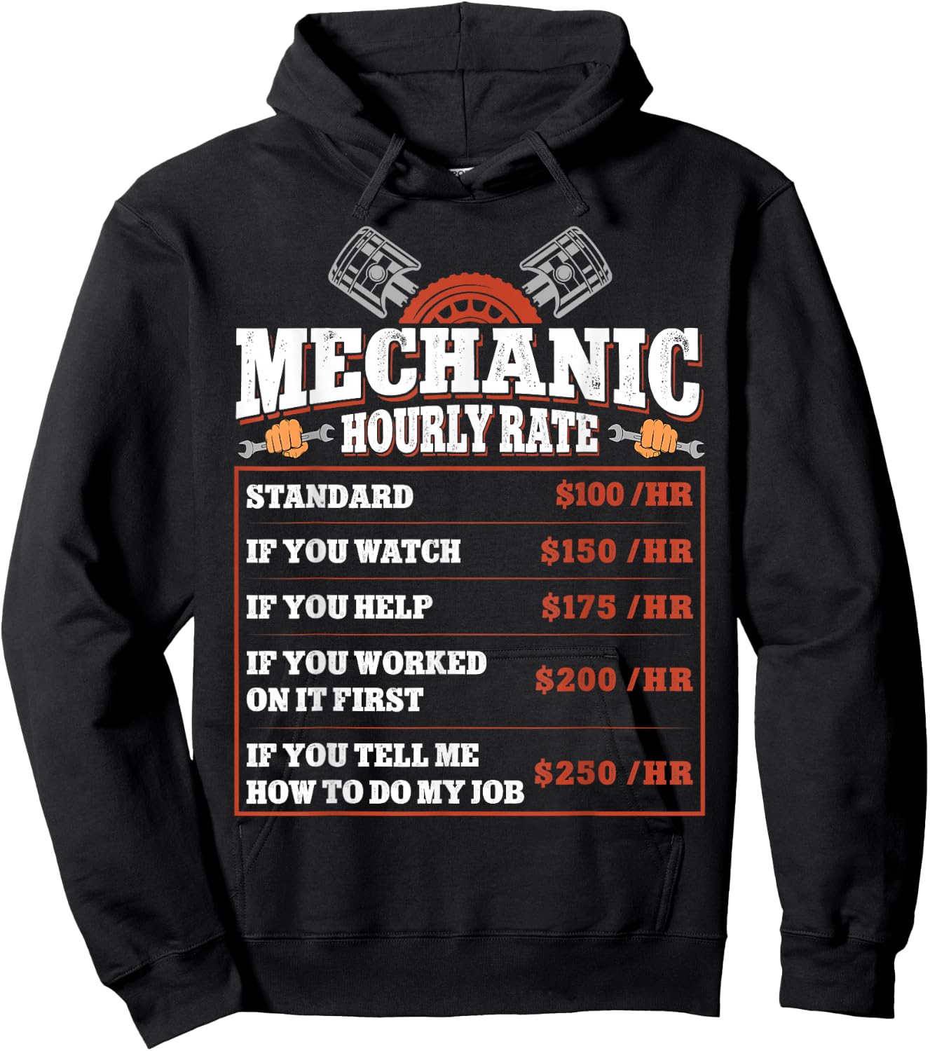 Funny Mechanic Hourly Rate - Labor Rates Car Mechanic Hoodie - Hoodie | Black