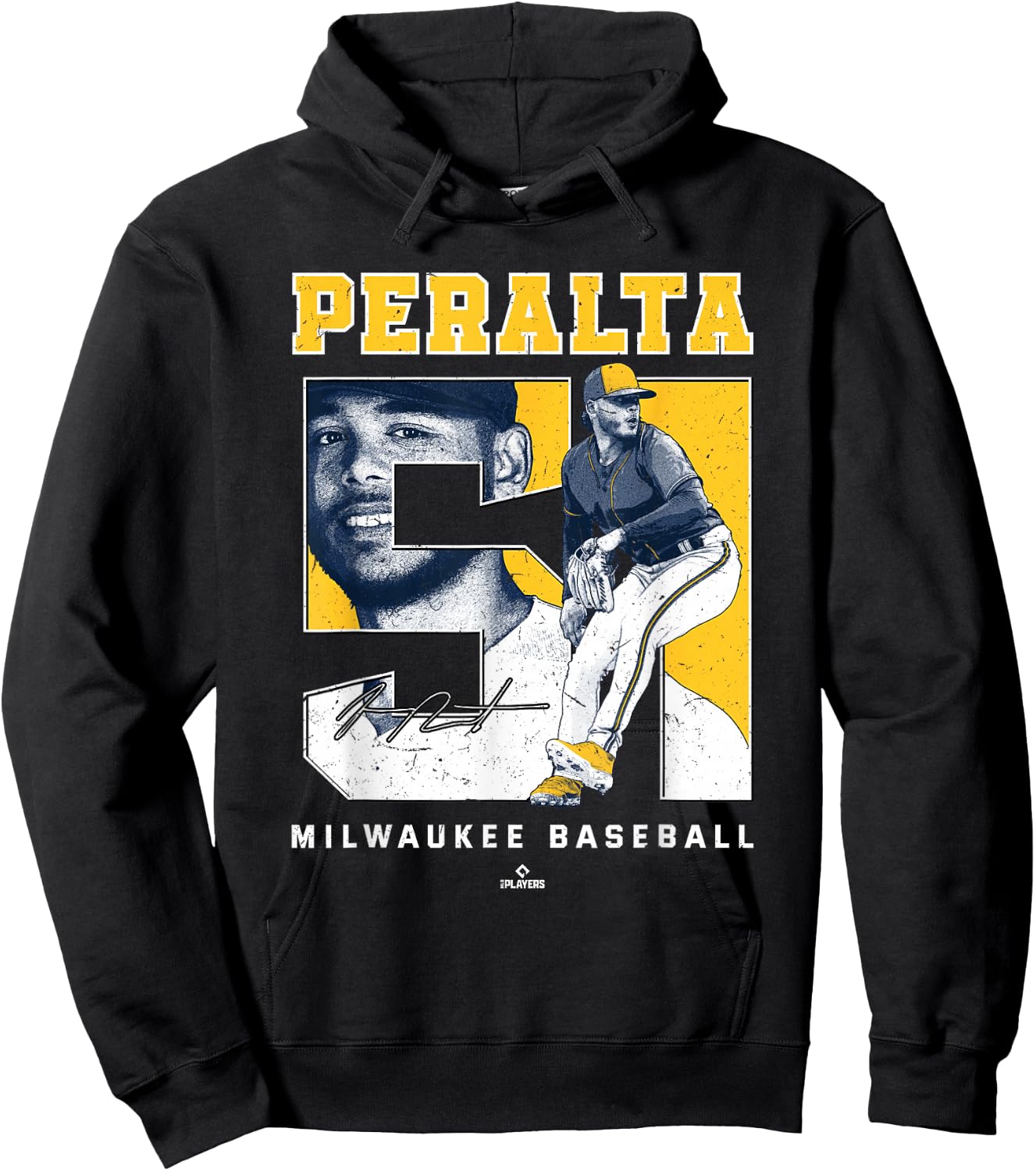 Number and Portrait Freddy Peralta Milwaukee MLBPA Hoodie - Hoodie | Black