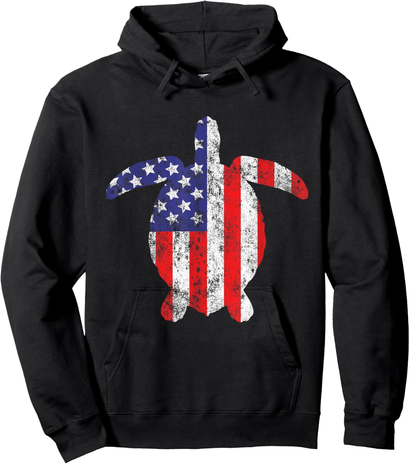 Sea Turtle Animal 4th of July US American Flag Patriotic Women Kids Men Hoodie - Hoodie | Black