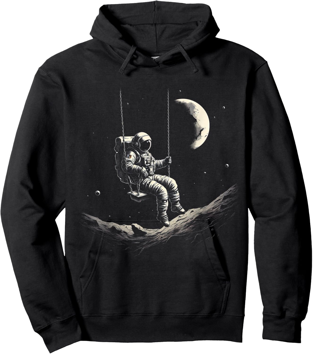 Astronaut Sitting on Swing in Space Stars and Moon Hoodie - Hoodie | Black