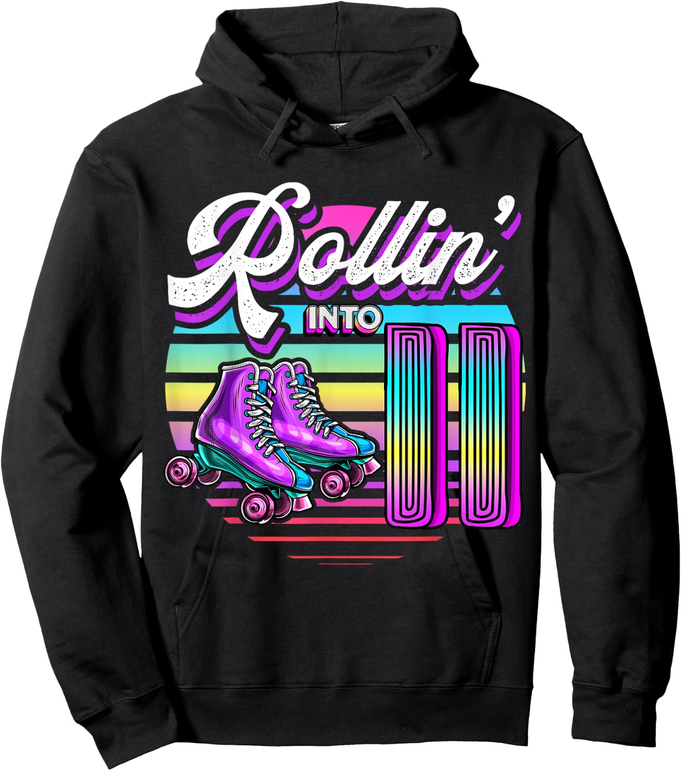 Rollin' into 11 Roller Skating Rink 11th Birthday Party Girl Hoodie - Hoodie | Black