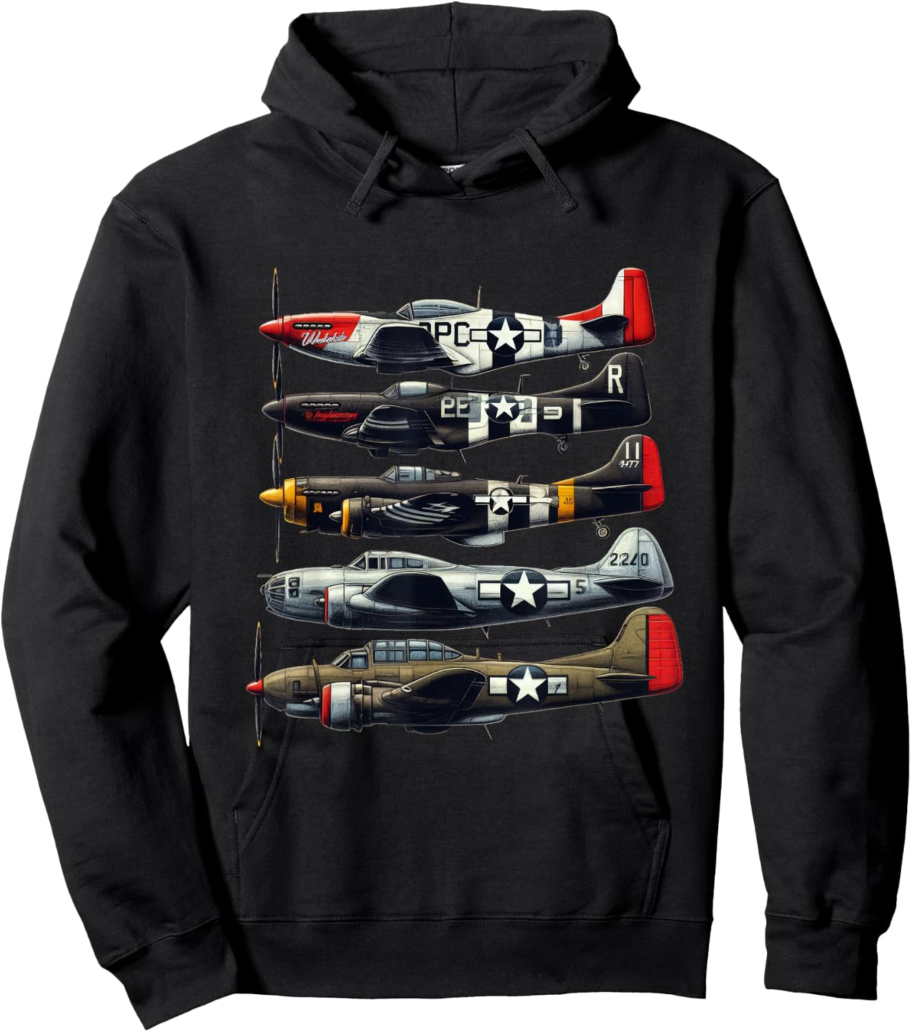 WW2 Warplanes B-17 P51 Mustang F4U Corsair P40 Warhawk Hoodie - Hoodie | Black