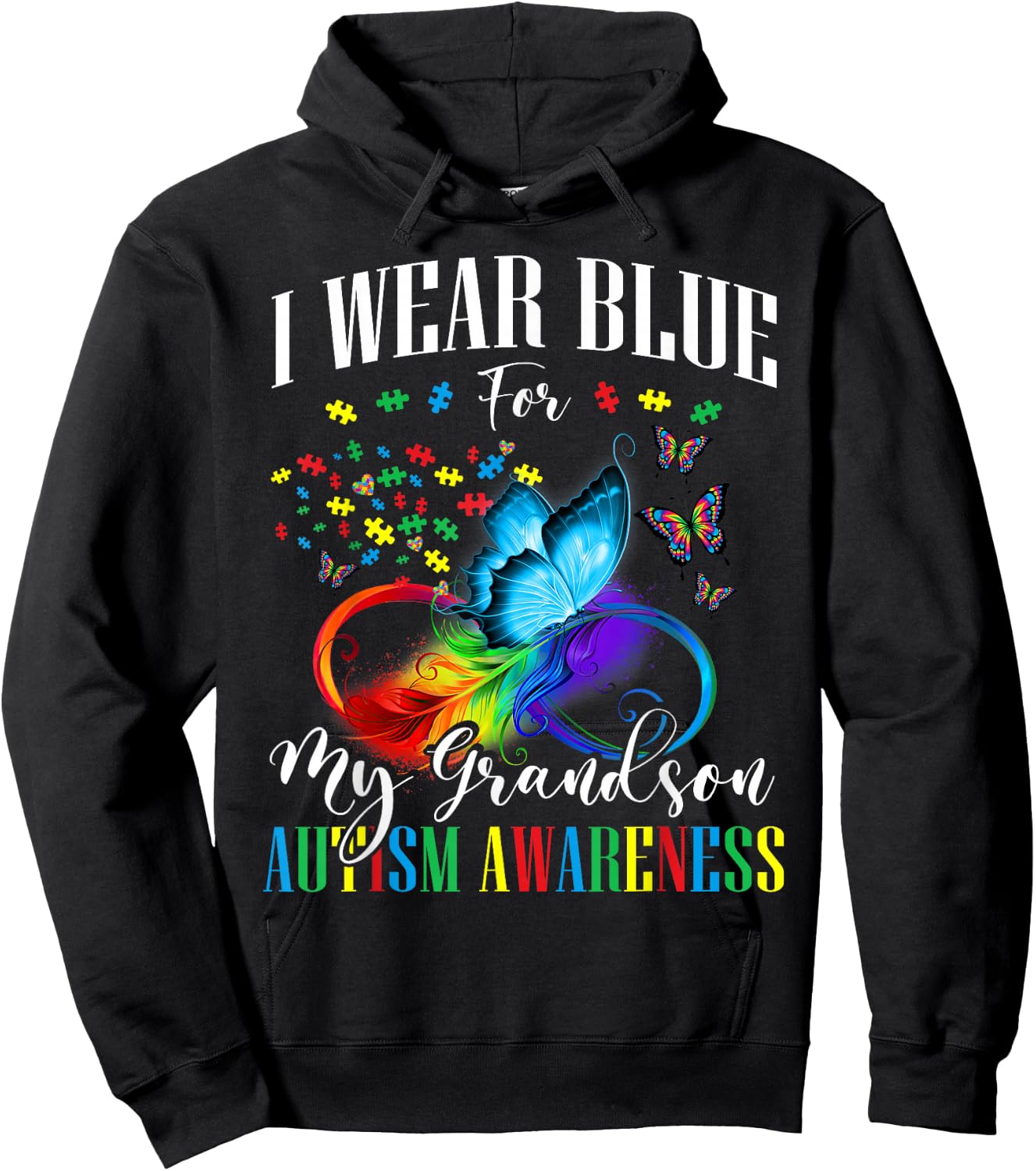 Grandma Grandpa I Wear Blue For My Grandson Autism Awareness Hoodie - Hoodie | Black
