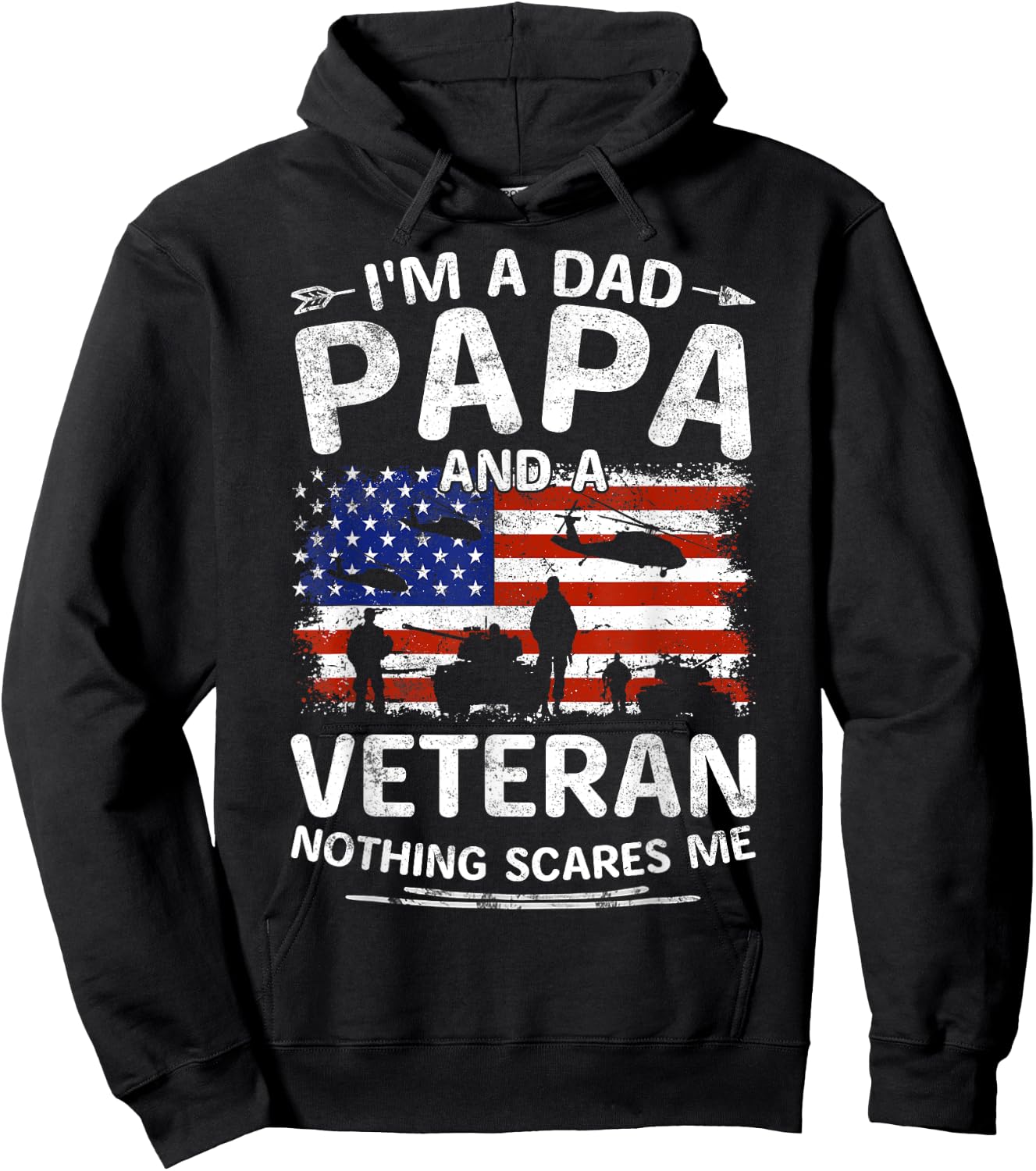 I'm A Dad Papa And Veteran Fathers Day Retro Papa Grandpa Hoodie - Hoodie | Black