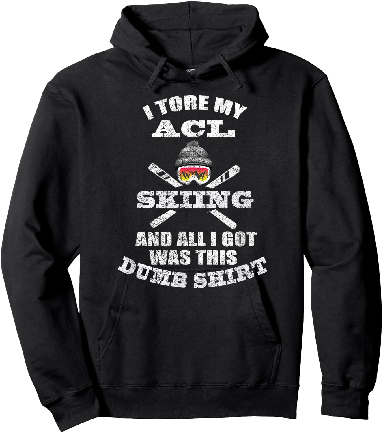 Skiing ACL Surgery Joke Graphic for Winter Sport Injury Hoodie - Hoodie | Black