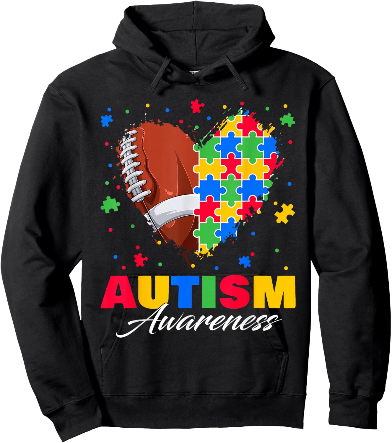 Puzzle Football Ball Heart Autism Awareness Autistic Kids Hoodie - Hoodie | Black