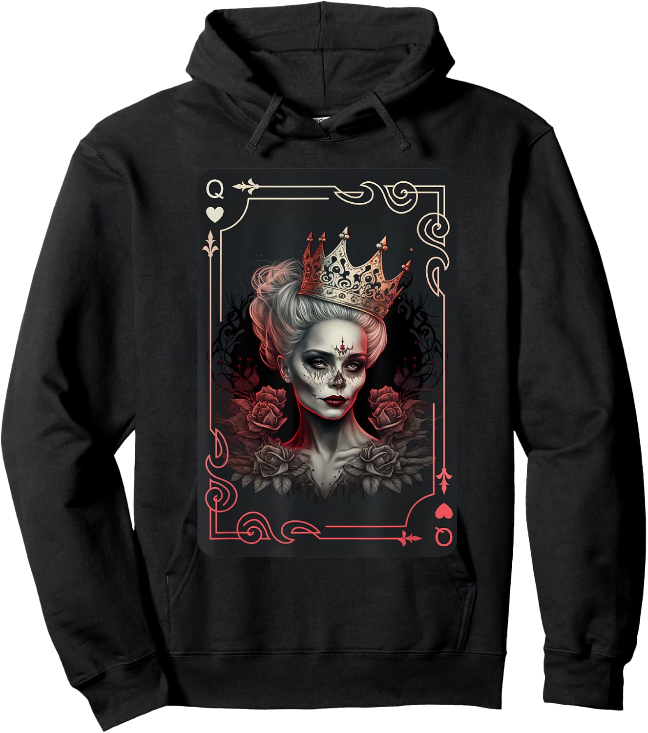 Queen of Hearts Gothic Poker Card Game Halloween Creepy Hoodie - Hoodie | Black
