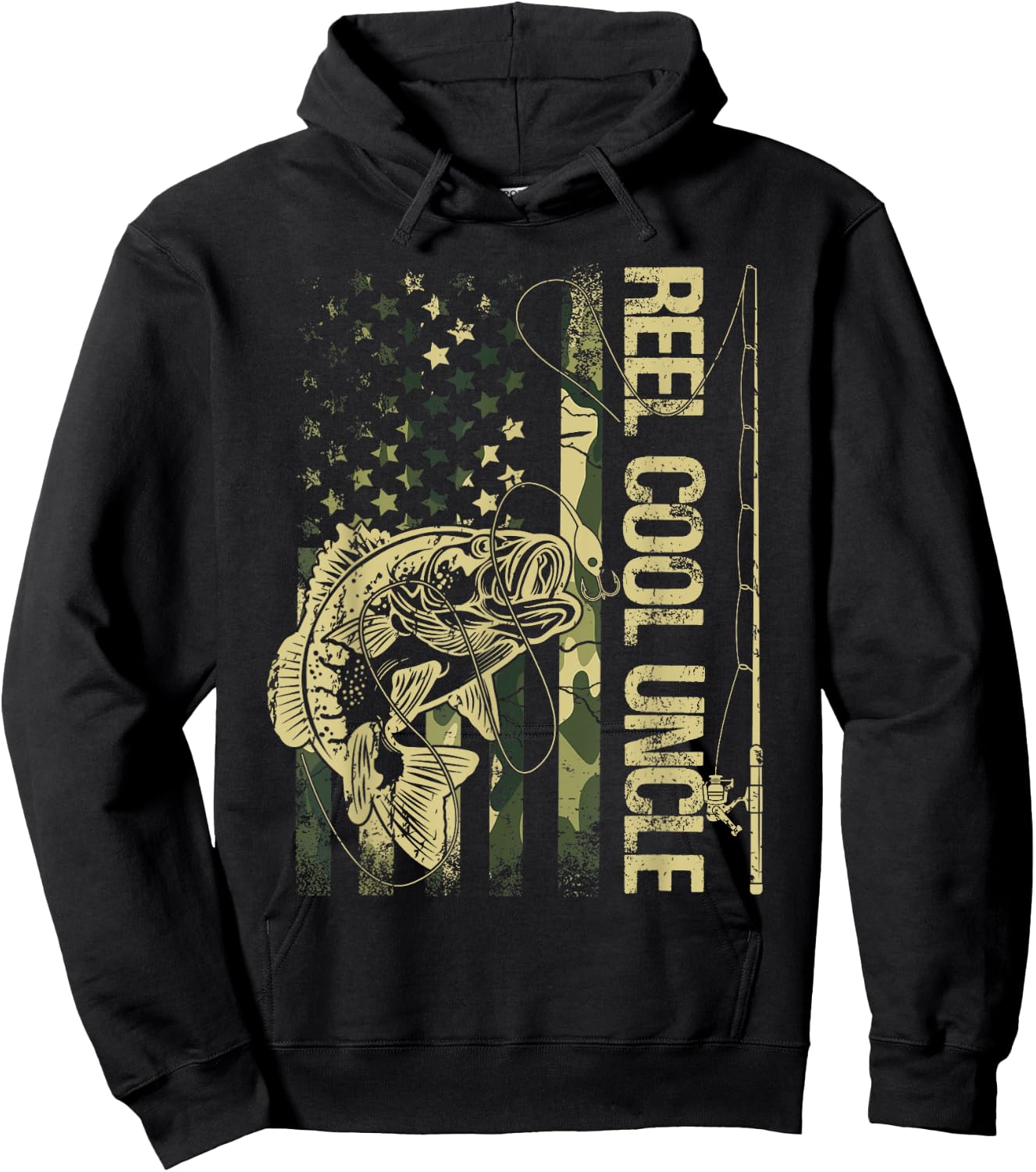 Reel Cool Uncle Camouflage American Flag Father's Day Hoodie - Hoodie | Black