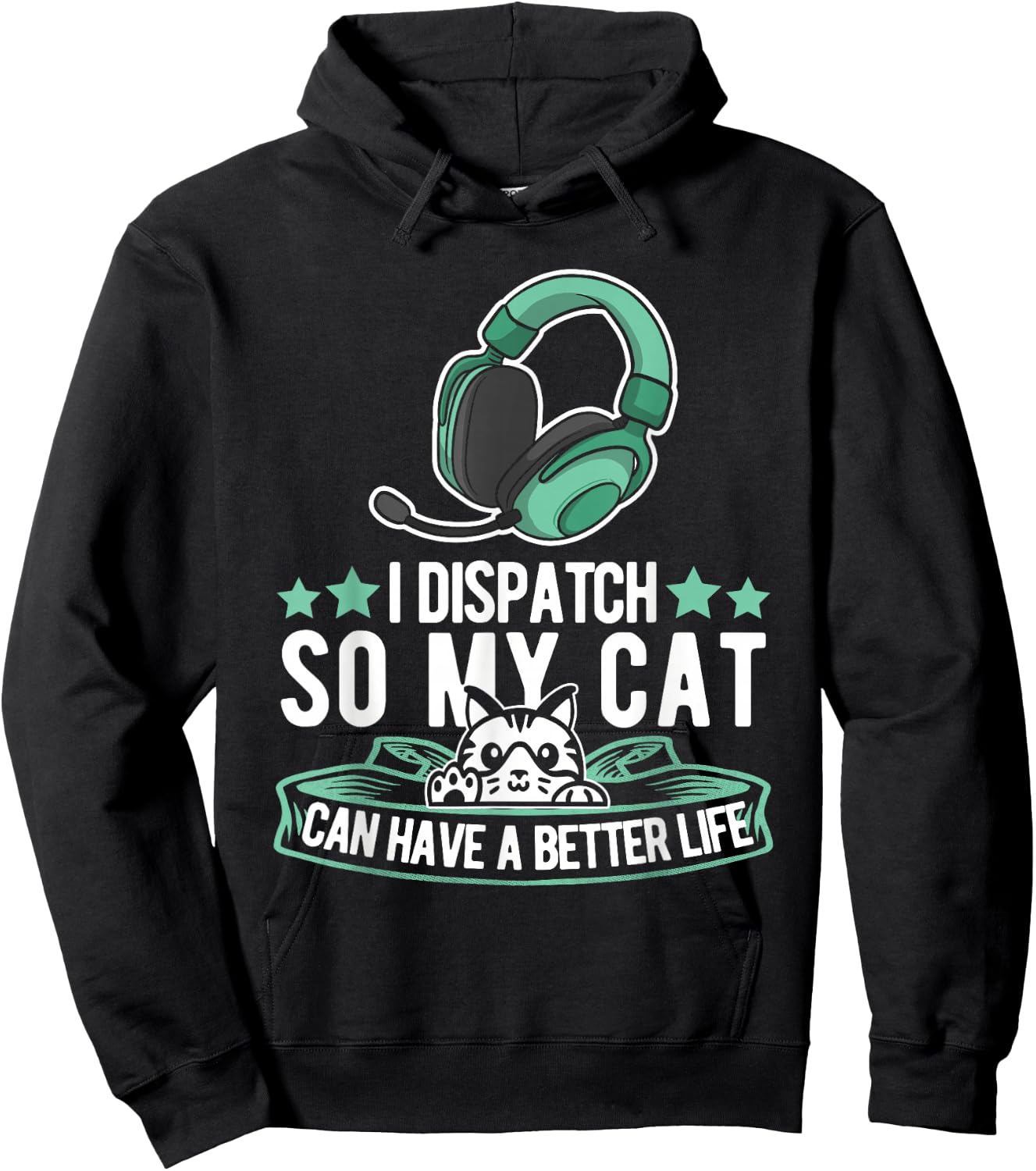 Thin Gold Line Cat - Police Yellow Emergency Dispatcher Hoodie - Hoodie | Black