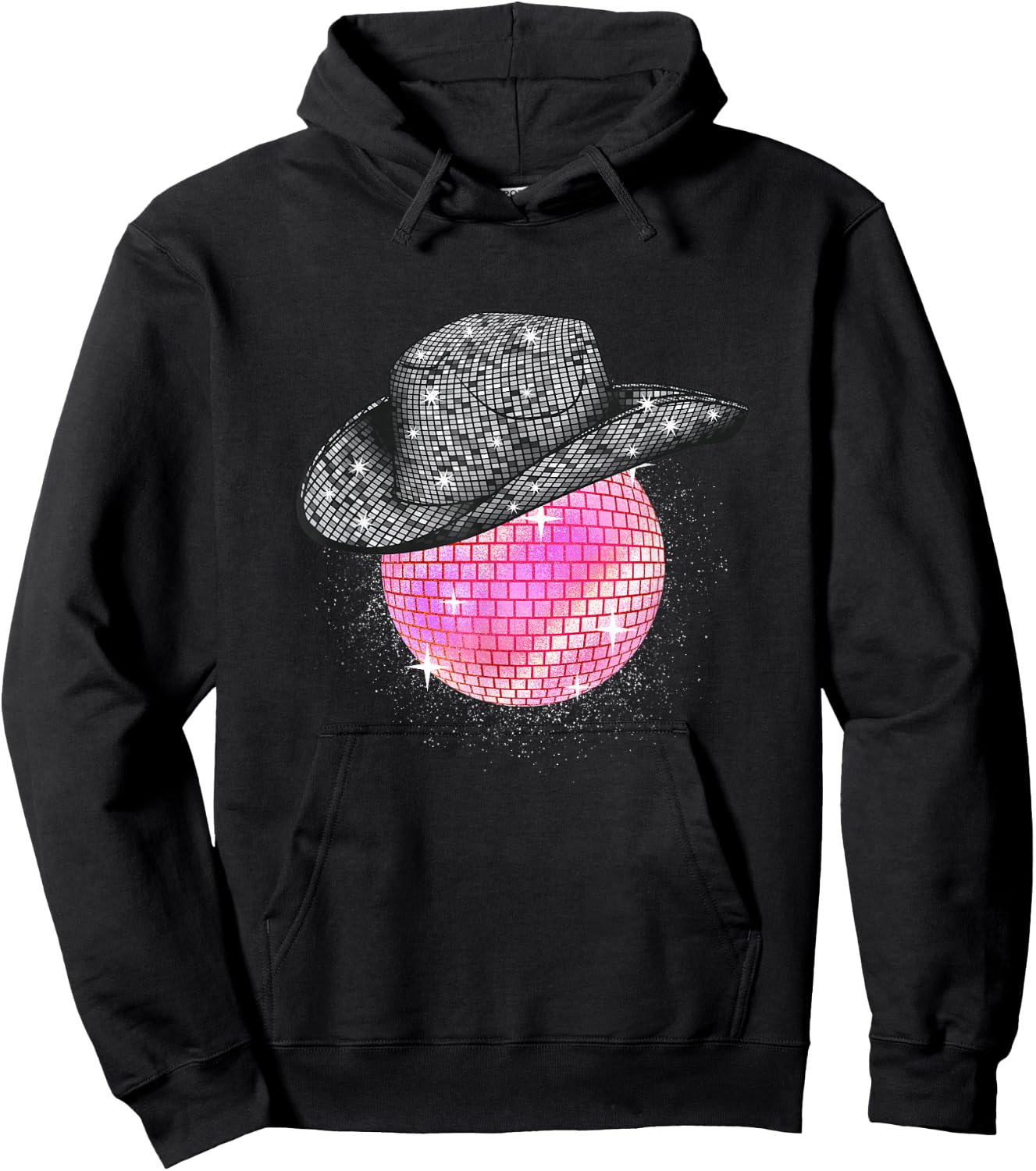 Cowgirl Pink Disco Ball with Cowboy Hat Retro Hoodie - Hoodie | Black