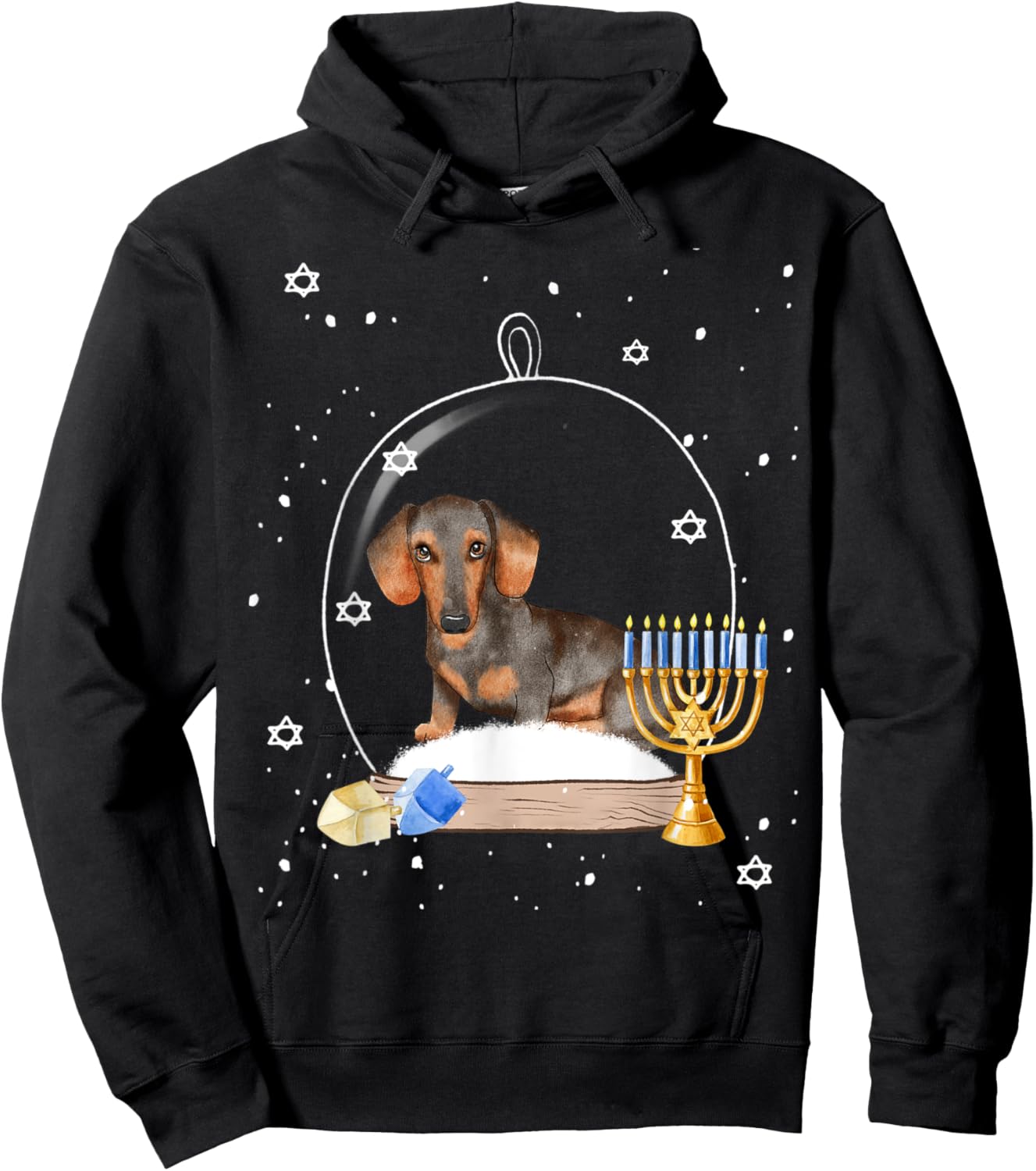 Hanukkah Dachshund Dog Snow Globe Pajama Hoodie - Hoodie | Black