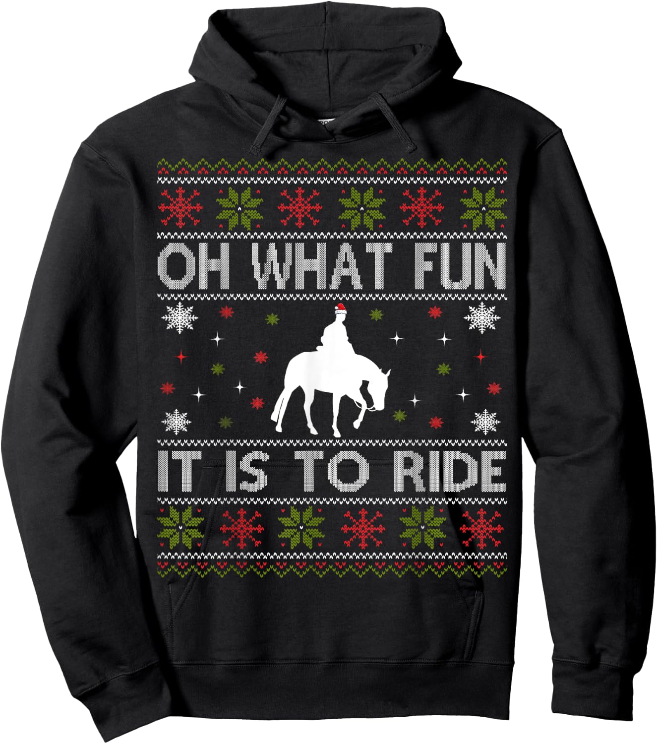 Cowboy Oh What Fun It Is To Ride - Ugly Christmas Equestrian Hoodie - Hoodie | Black