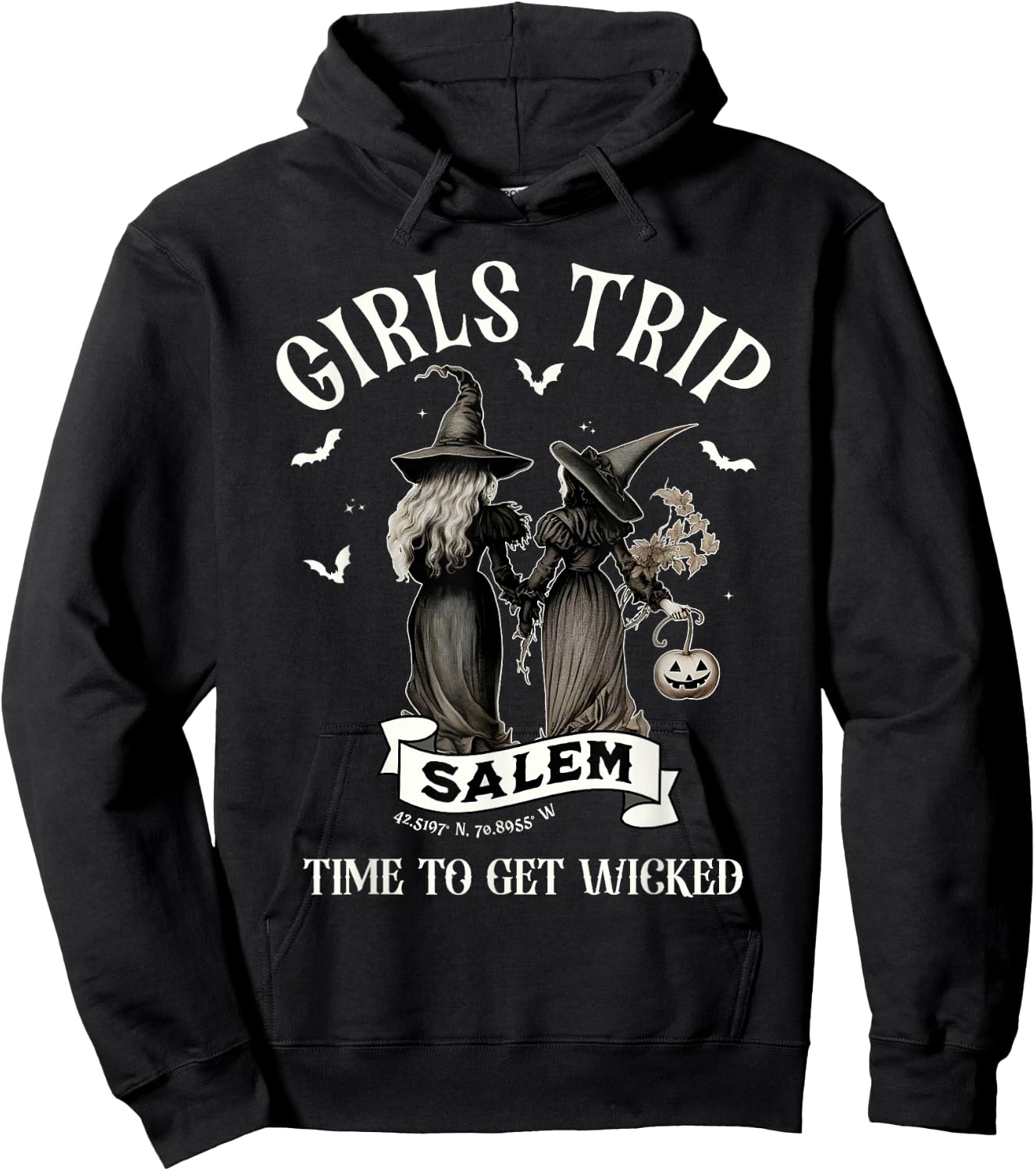 Retro Girls Trip Salem Time To Get Witch Funny Halloween Hoodie - Hoodie | Black