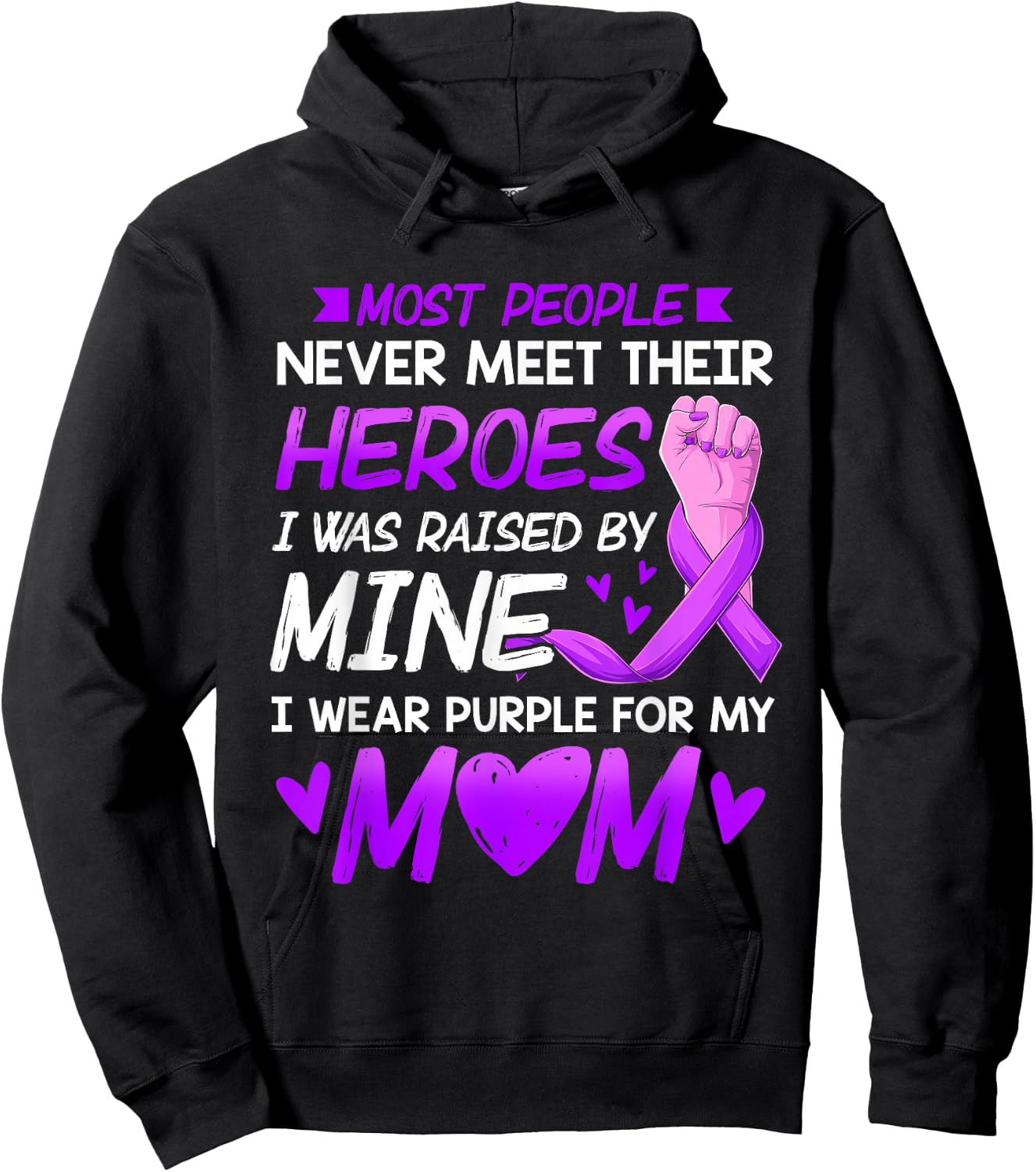 My Heroes I Wear Purple For My Mom Mother Pancreatic Cancer Hoodie - Hoodie | Black