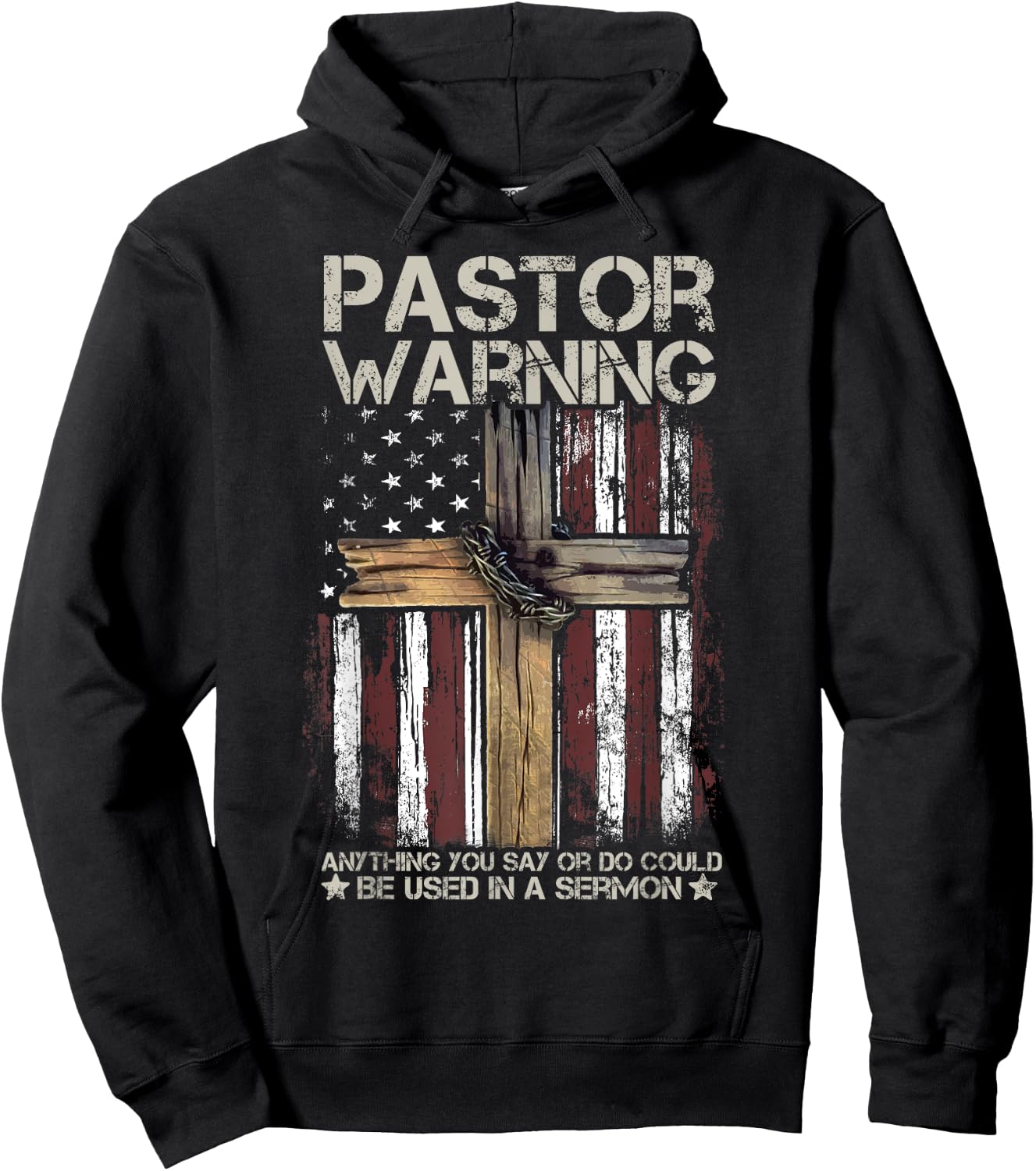 Christian Cross USA American Flag Pastor Warning Women Men Hoodie - Hoodie | Black