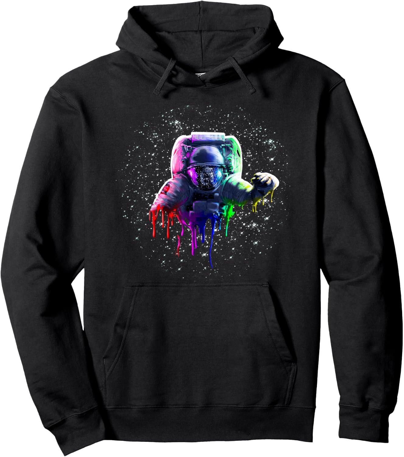 Rainbow Astronaut Melt Drip In Space Hoodie - Hoodie | Black