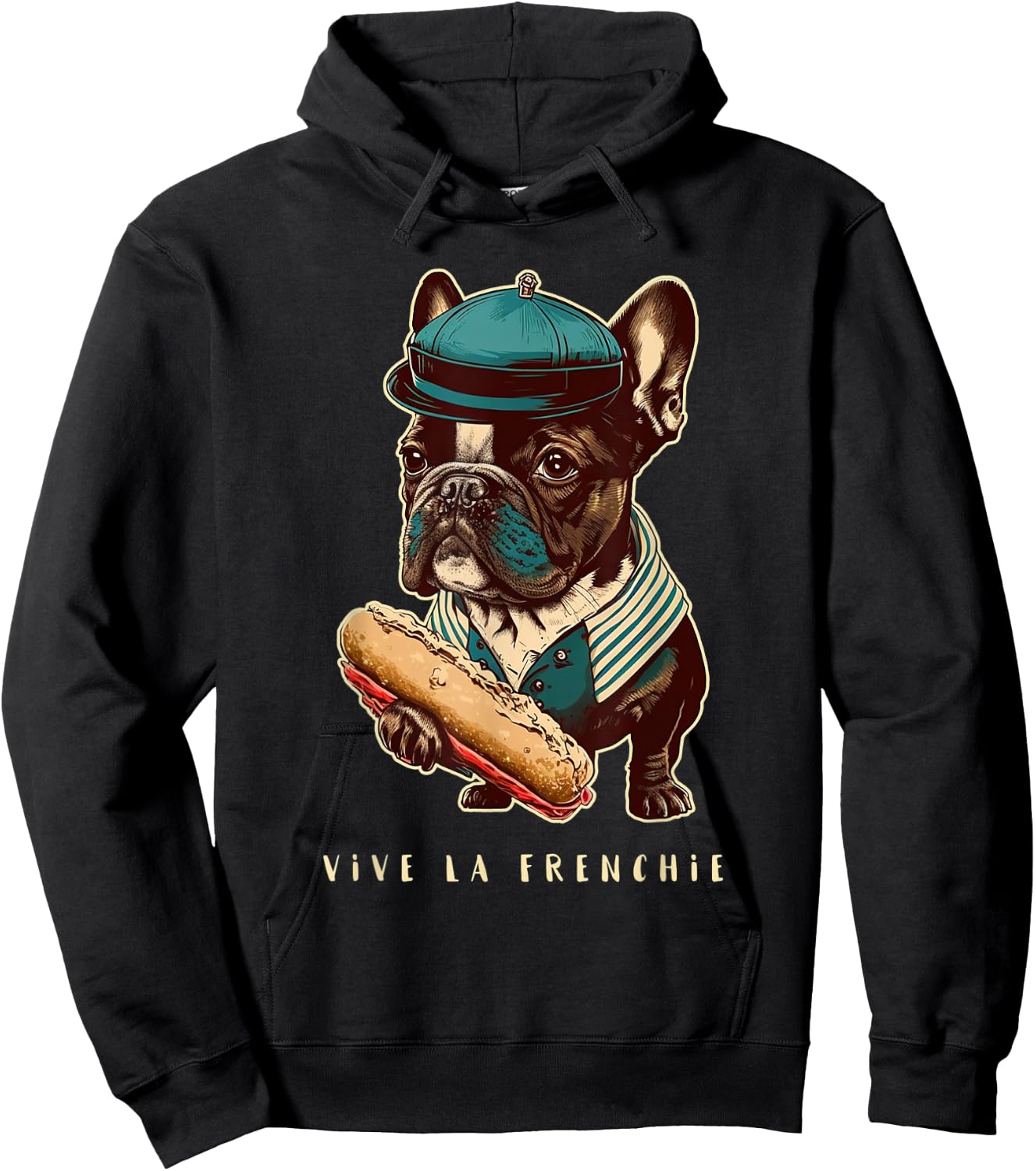 Funny French Bulldog Retro Outfits Clothes Vive La Frenchie Men Women Kids Hoodie - Hoodie | Black
