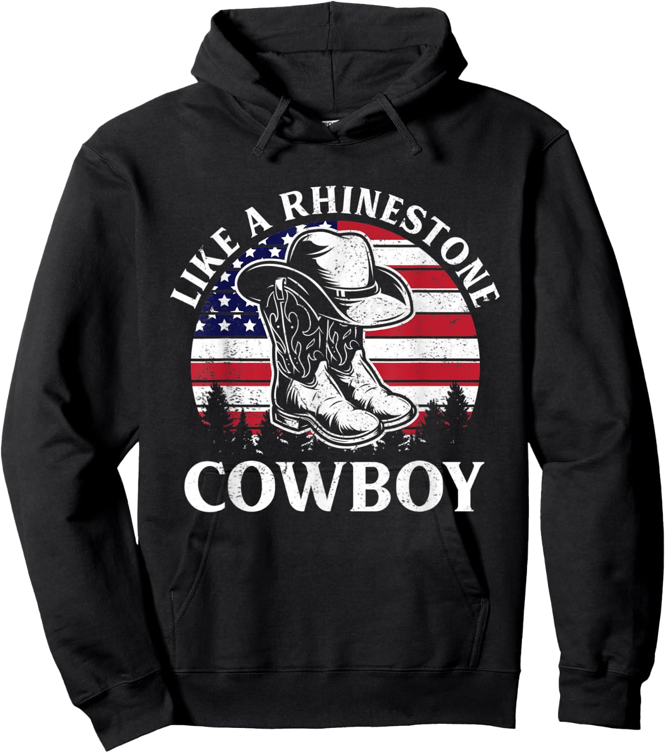 Like A Rhinestone Cowboy Vintage Cowboy Hat USA Flag Hoodie - Hoodie | Black