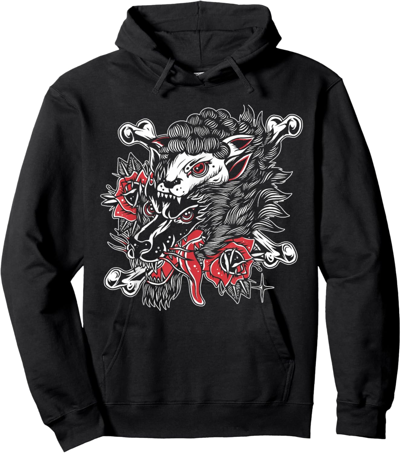 Wolf In Sheep's Clothing American Traditional Tattoo Flash Hoodie - Hoodie | Black