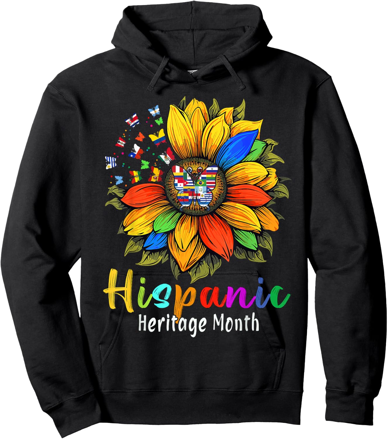 Sunflower Latin Countries Flags Hispanic Heritage Month Hoodie - Hoodie | Black