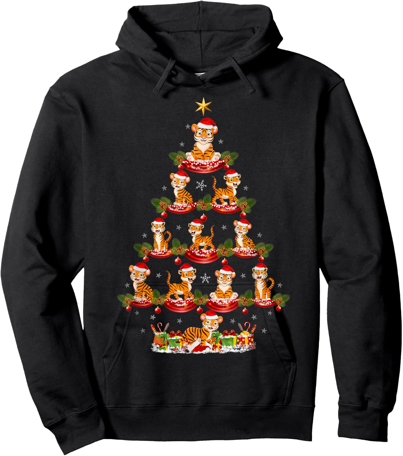 Tiger Xmas Lighting Santa Tiger Christmas Tree Hoodie - Hoodie | Black