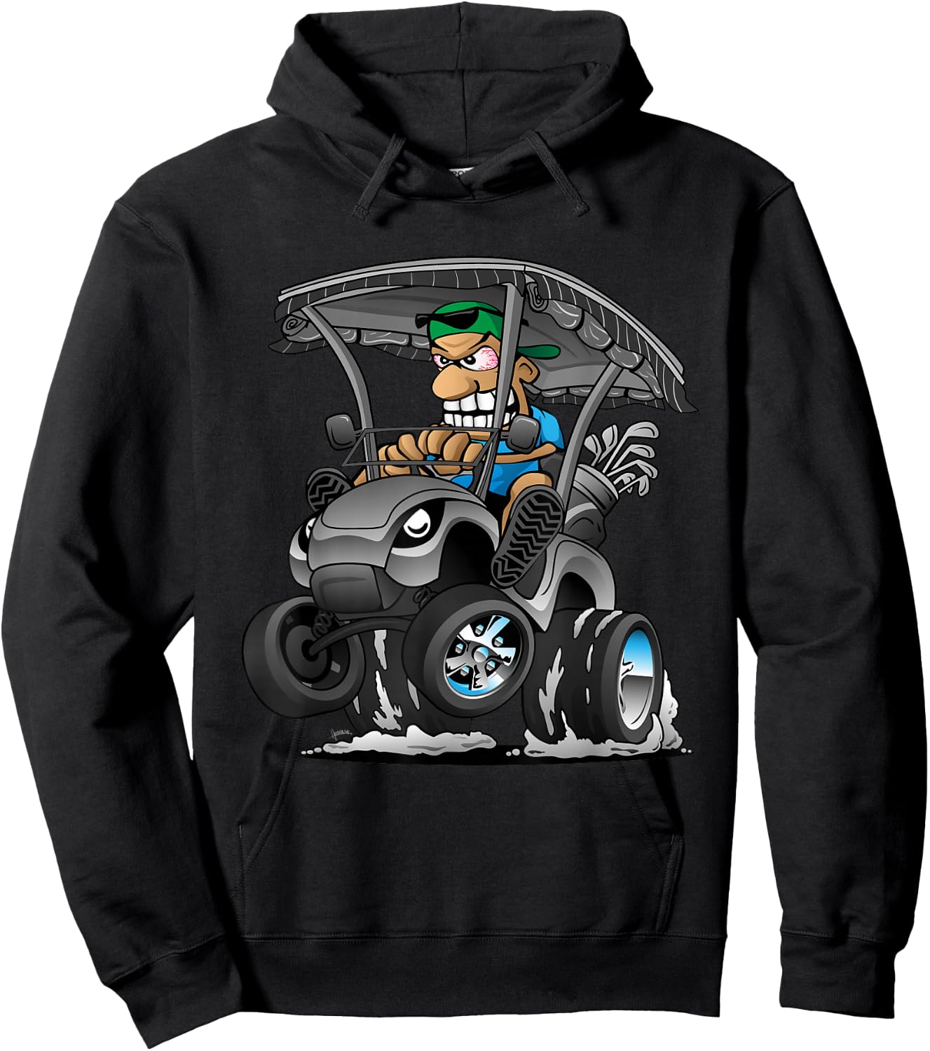 Funny Golf Cart Cartoon Golf Car and Golfing Humor Design Hoodie - Hoodie | Black