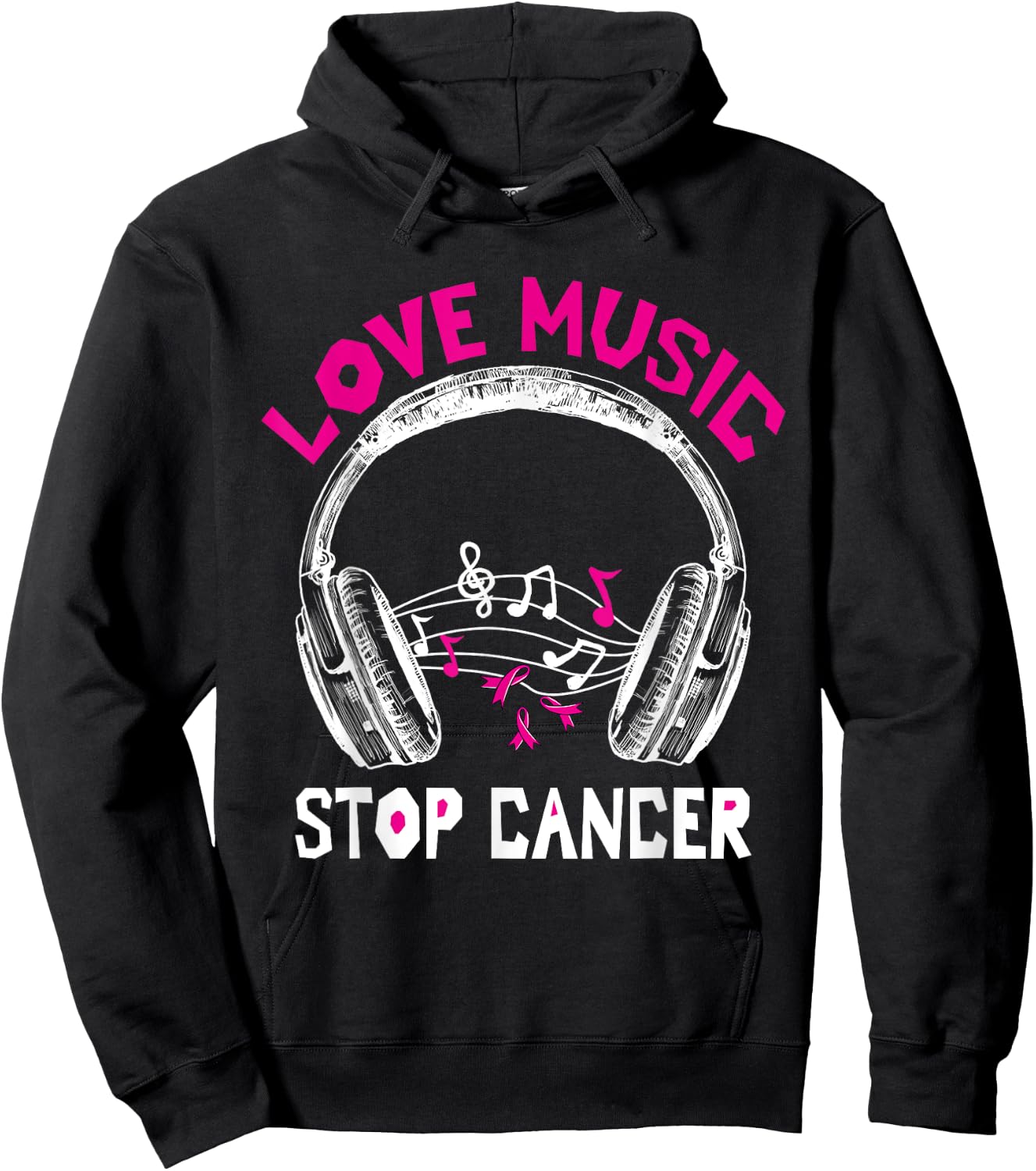 Love Music Stop Cancer Shirt Breast Cancer Awareness Mom Hoodie - Hoodie | Black