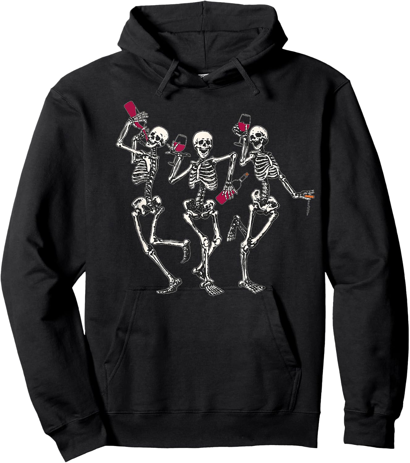 Dancing Skeletons drinking wine lover Funny Halloween scary Hoodie - Hoodie | Black