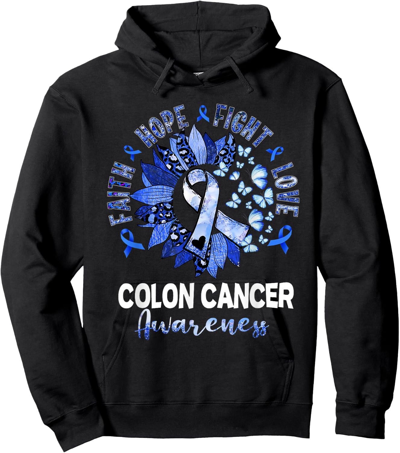 Sunflower Pink Ribbon Flower Leopard Colon Cancer Awareness Hoodie - Hoodie | Black