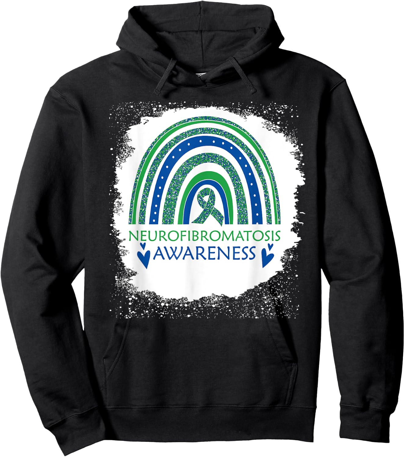 Neurofibromatosis Awareness Bleach Rainbow Blue Green Ribon Hoodie - Hoodie | Black