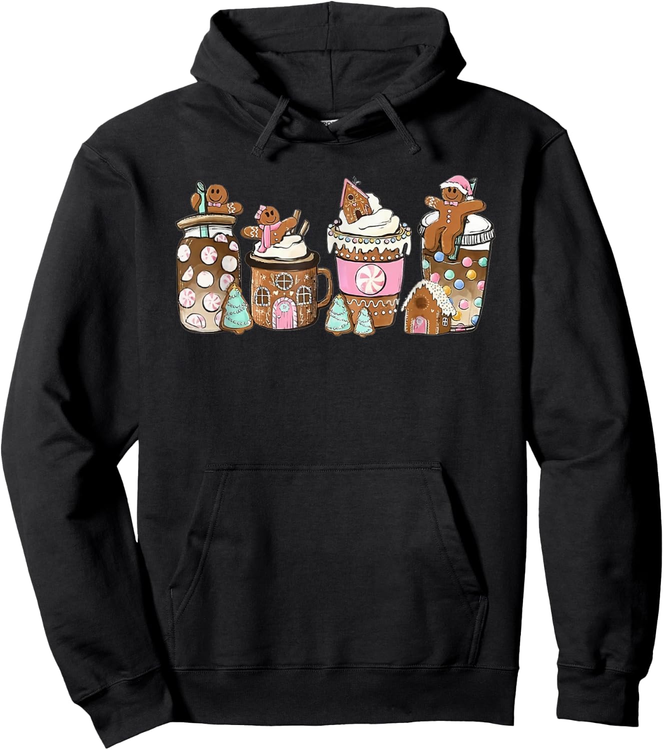 Gingerbread Christmas Coffee Lover Latte Drink Funny Xmas Hoodie - Hoodie | Black
