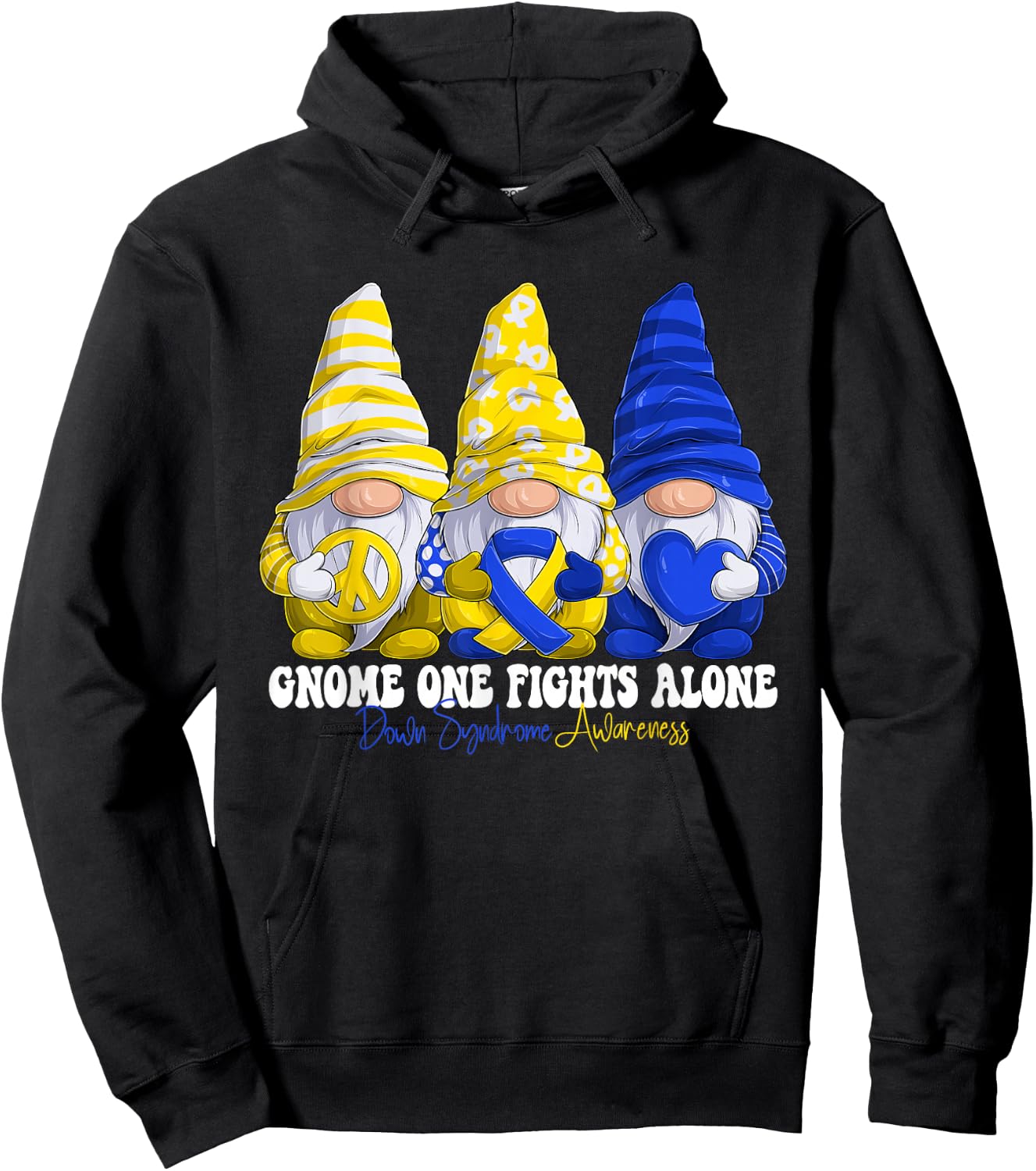 Funny Gnomies Down Syndrome Awareness Month Blue And Yellow Hoodie - Hoodie | Black