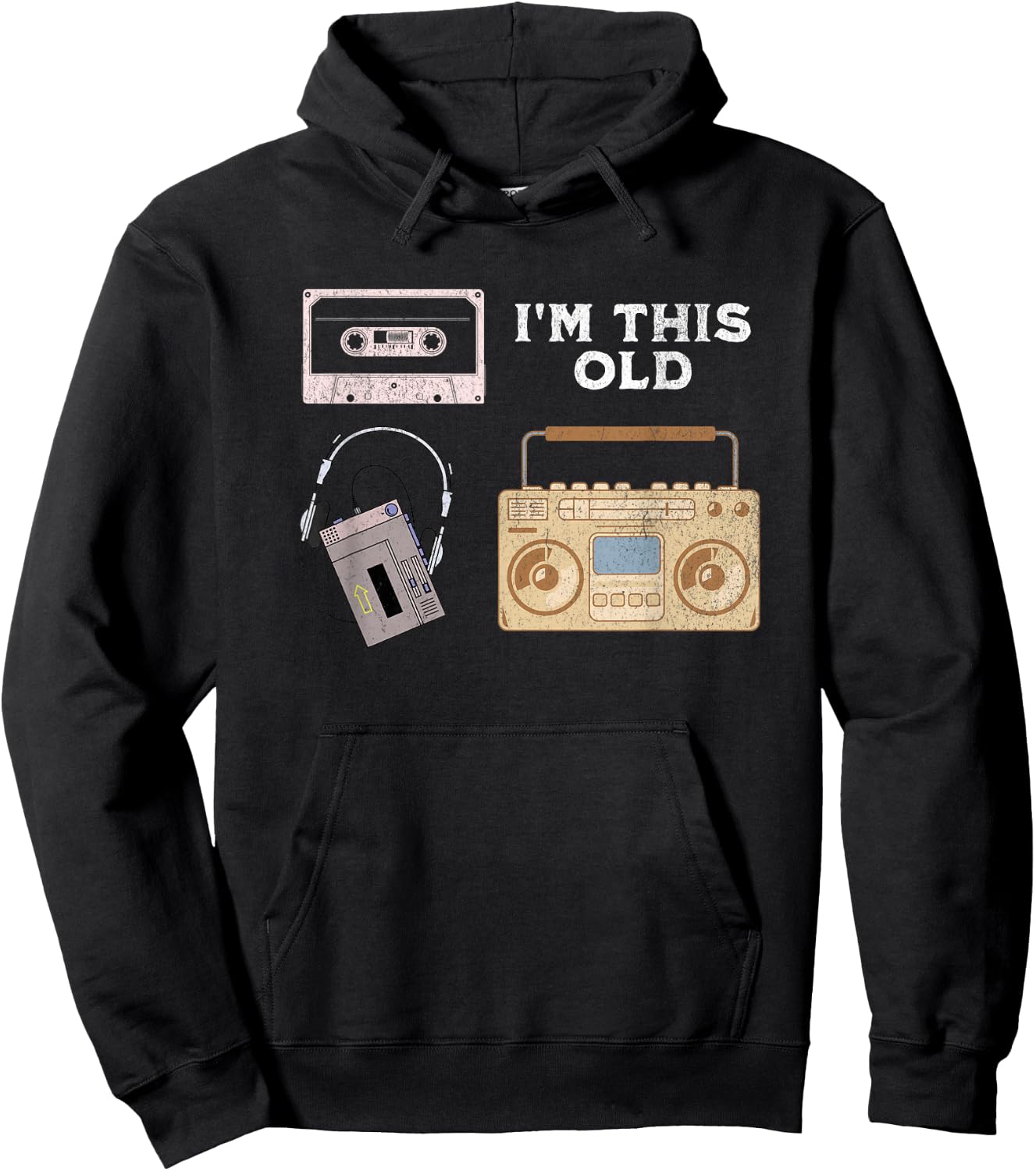 Vintage Funny Birthday I'm This Old Music Cassette Hoodie - Hoodie | Black