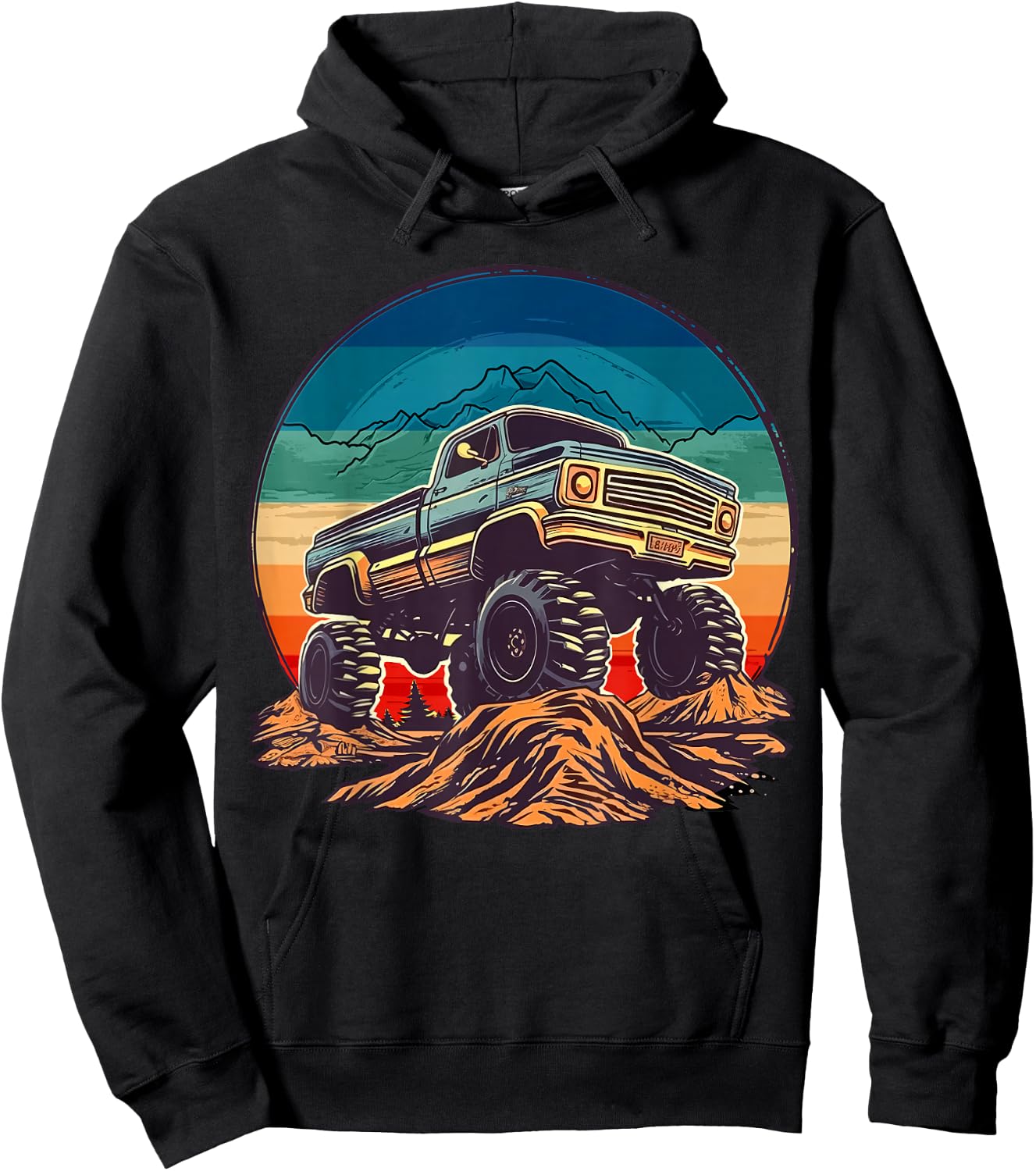 Retro Vintage Monster Truck Retro Sunset Monster Truck Boys Hoodie - Hoodie | Black
