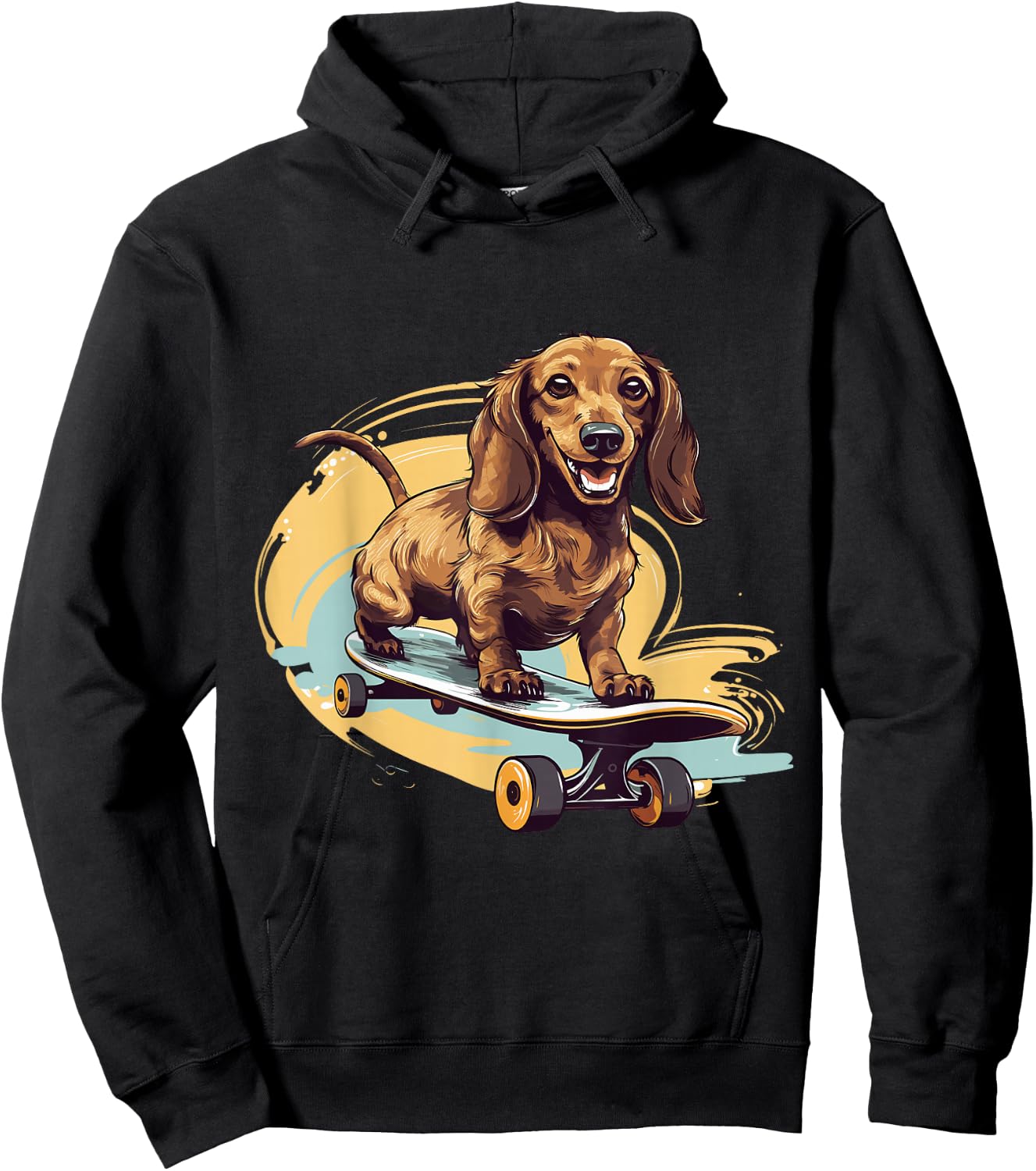 Dachshund wiener sausage dog Cute Graphic with a Skateboard Hoodie - Hoodie | Black