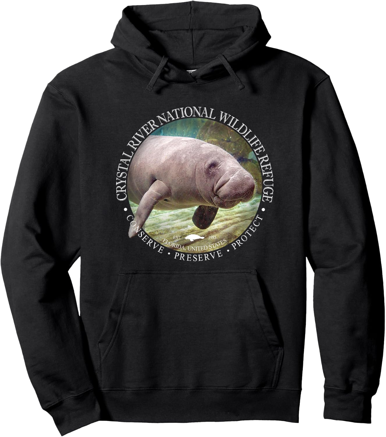 Crystal River Wildlife Refuge Manatee Sea Cow Hoodie - Hoodie | Black
