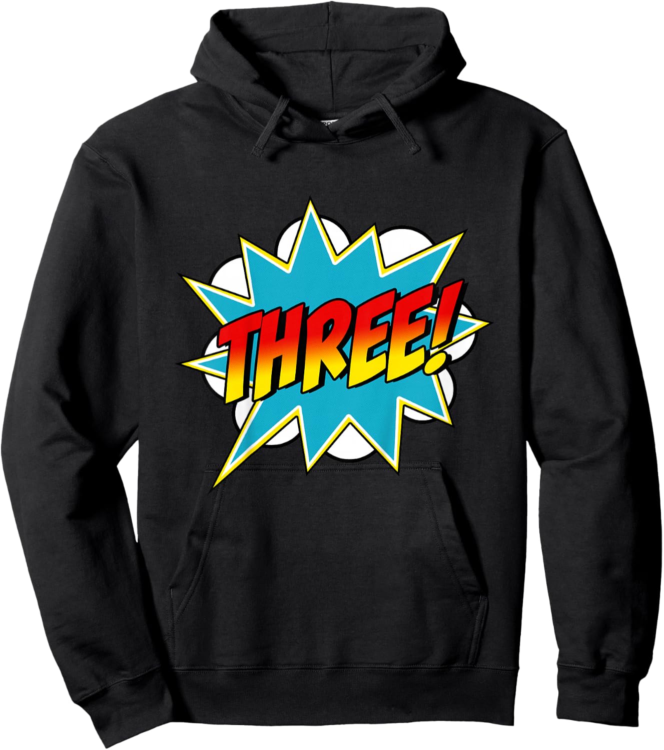 Three! 3rd Birthday Superhero Boys 3 Years Old Comic Book Hoodie - Hoodie | Black