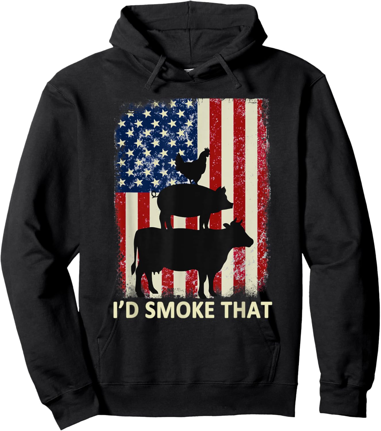 I'd Smoke That American Flag Funny BBQ Men Hoodie - Hoodie | Black