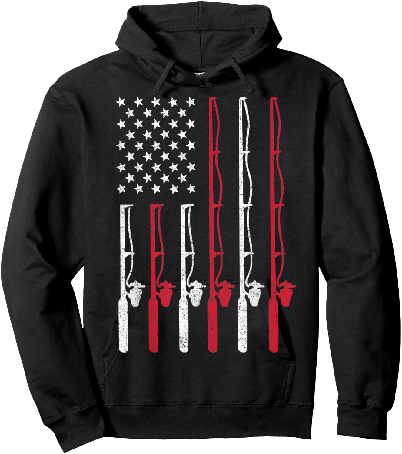 American Flag Fishing Shirt Vintage Fishing Women Kids Men Hoodie - Hoodie | Black