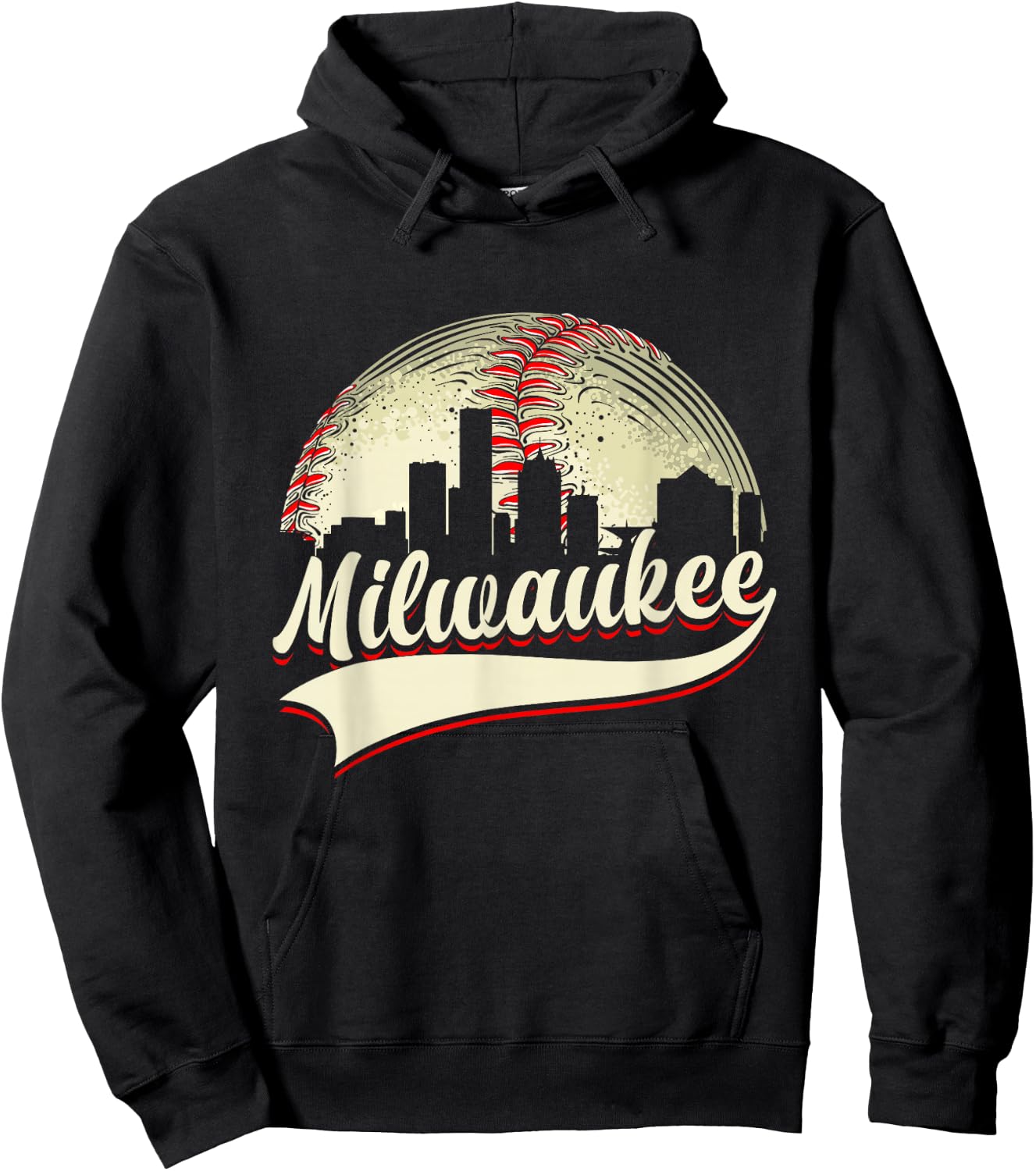 Milwaukee Cityscape Graphic Baseball Lover Player and Fans Hoodie - Hoodie | Black