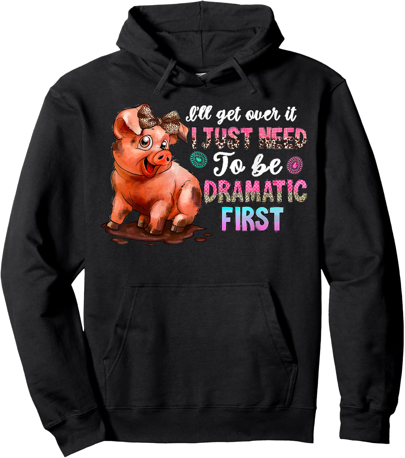 Funny Dramatic Pig Kawaii Leopard Bow Cute Farm Animal Lover Hoodie - Hoodie | Black