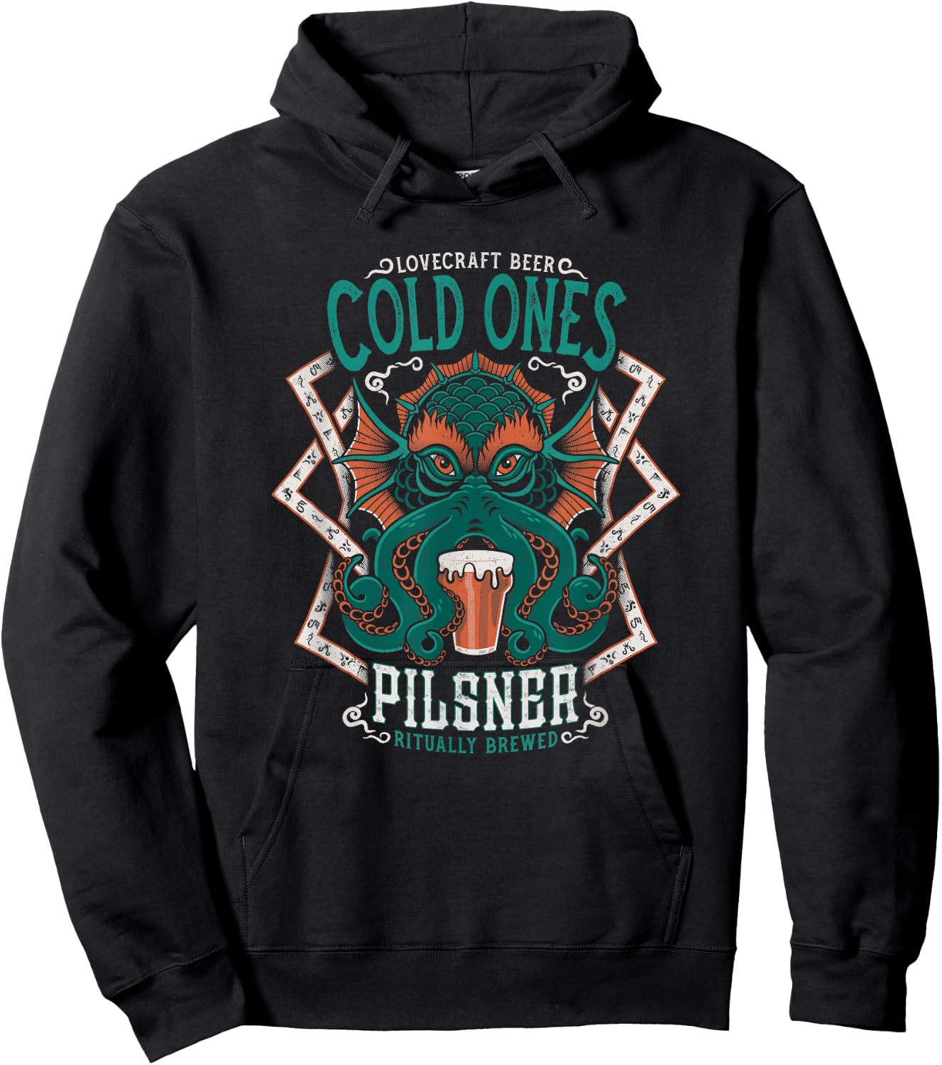 Lovecraft Beer Label - Cthulhu Tattoo - Vintage Distressed Hoodie - Hoodie | Black