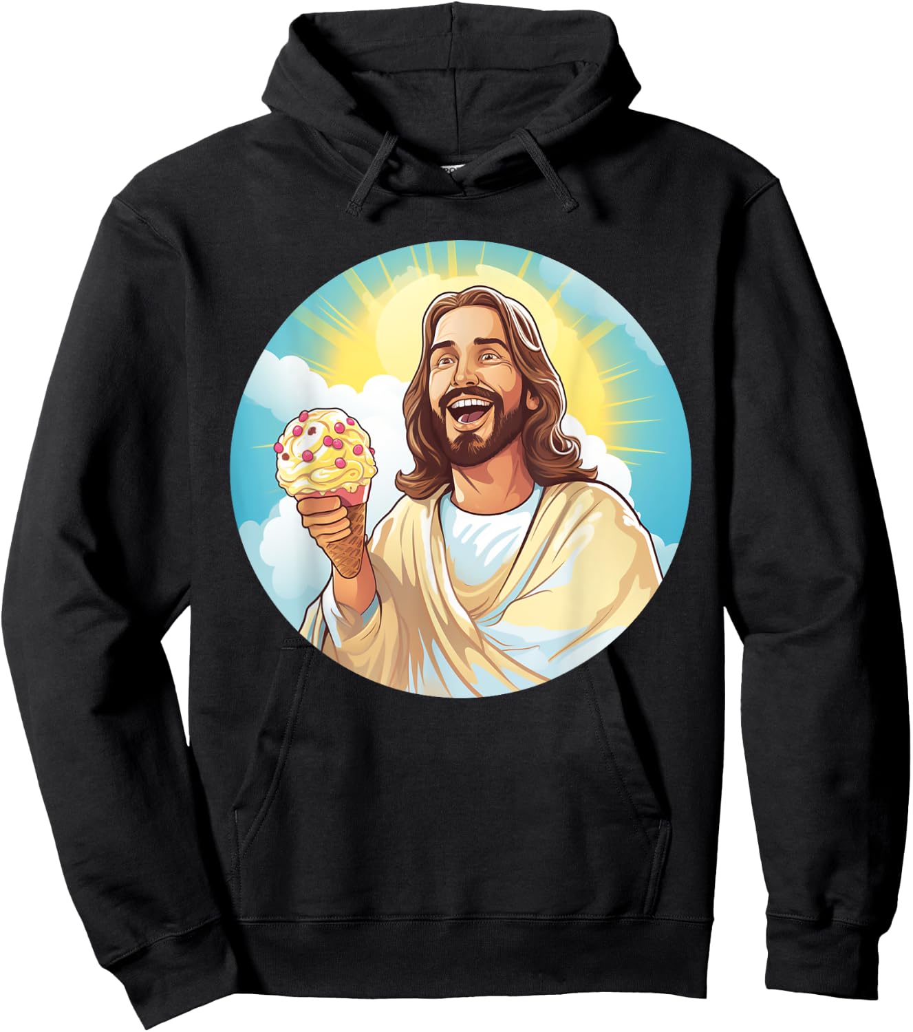 Funny laughing Jesus with Ice Cream for Sweets Lovers Women Kids Hoodie - Hoodie | Black