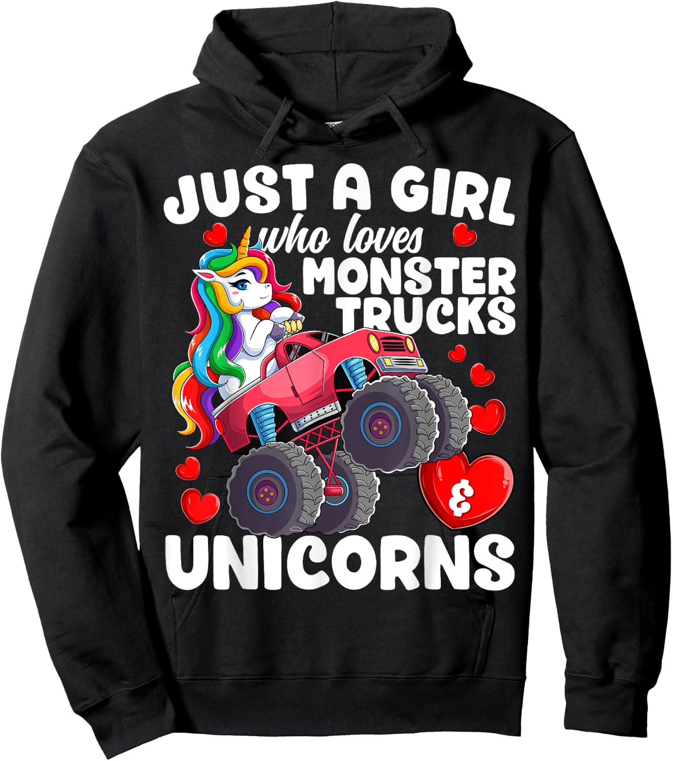Just a Girl Who Loves Monster Trucks and Unicorns Girls Hoodie - Hoodie | Black